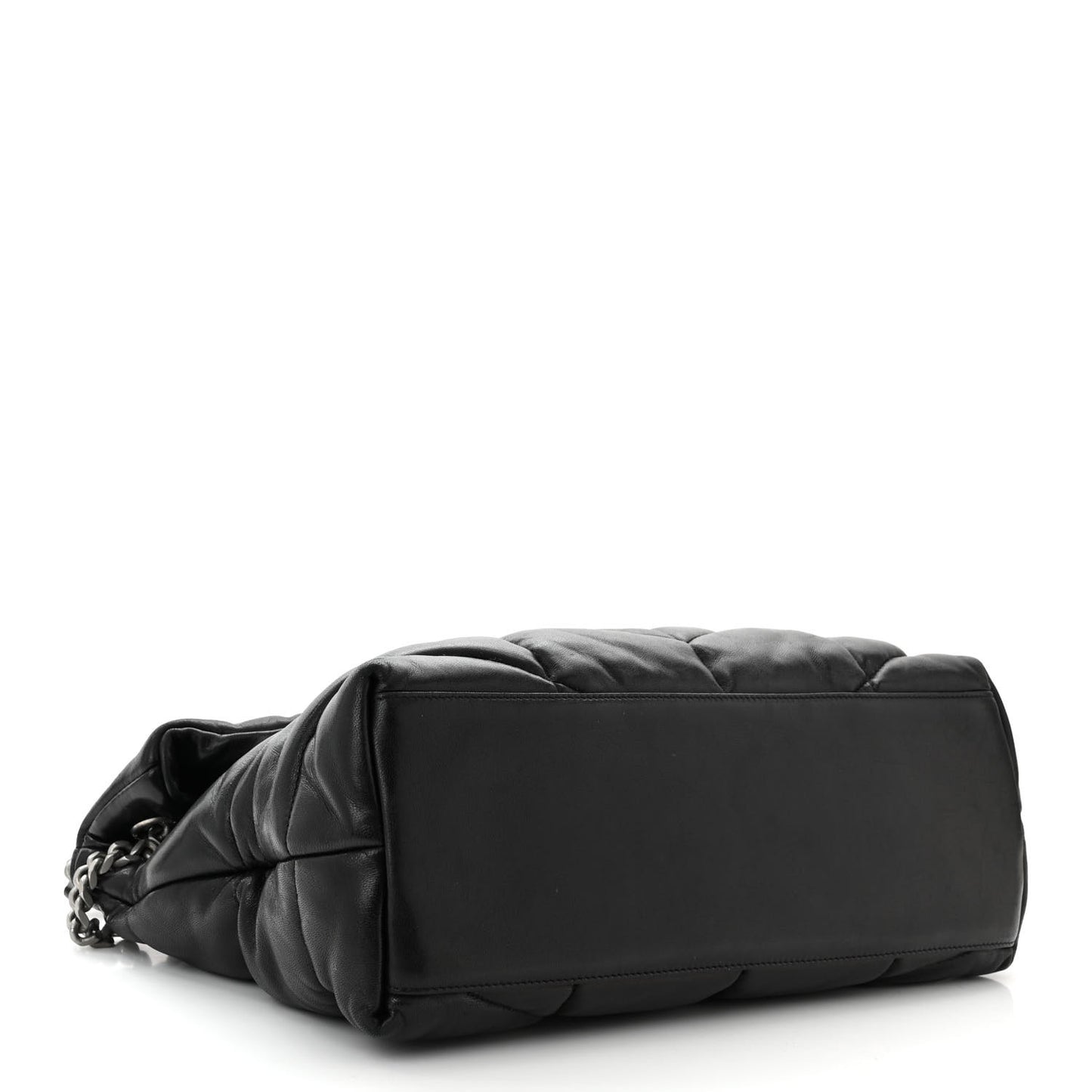 Lambskin Quilted Medium Loulou Puffer Monogram Chain Satchel Black