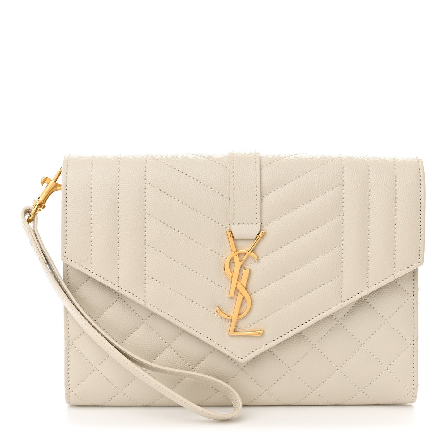 Grain De Poudre Textured Mixed Matelasse Triquilt Monogram Clutch Blanc Vintage