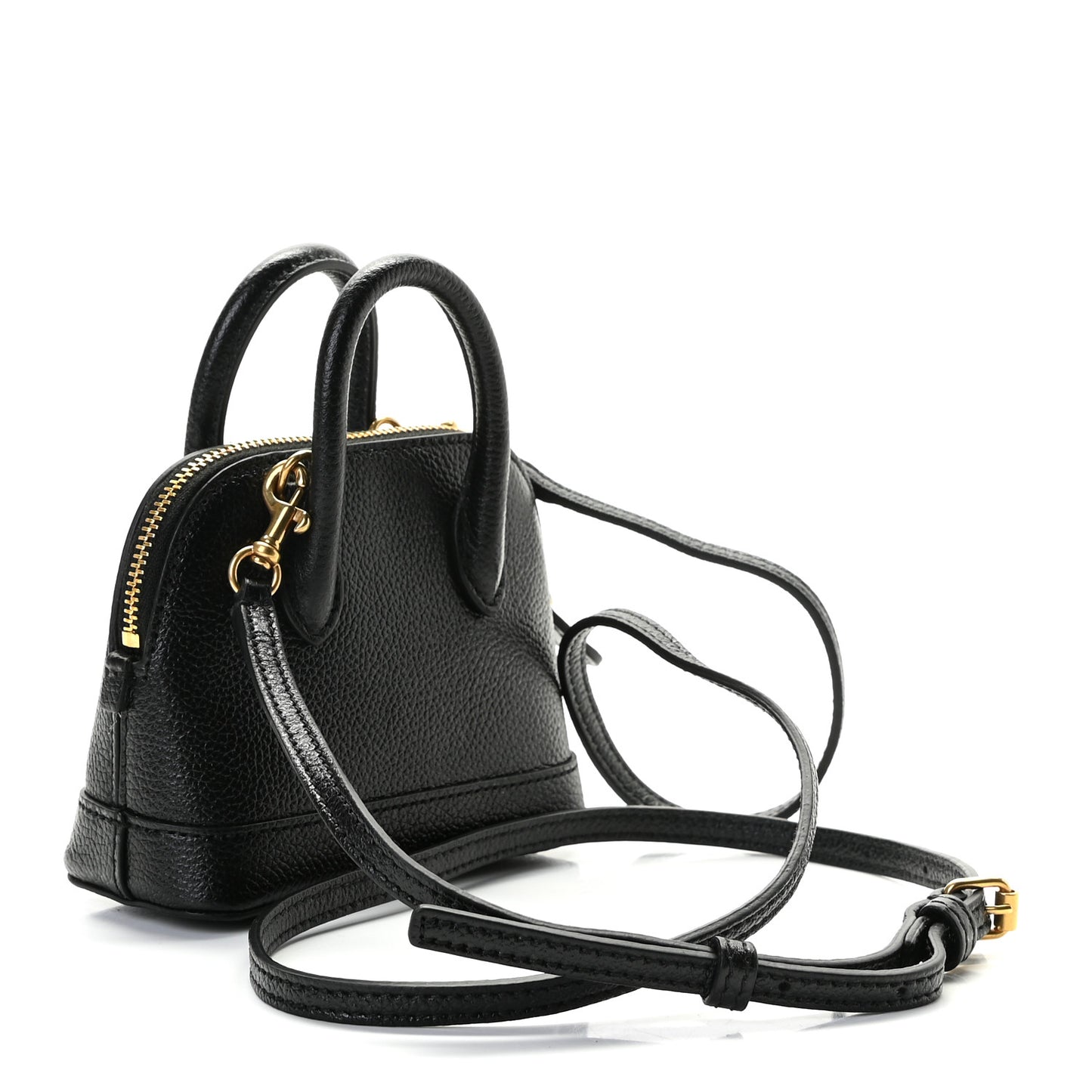 Grained Calfskin Logo Mini Ville Top Handle Bag Black White