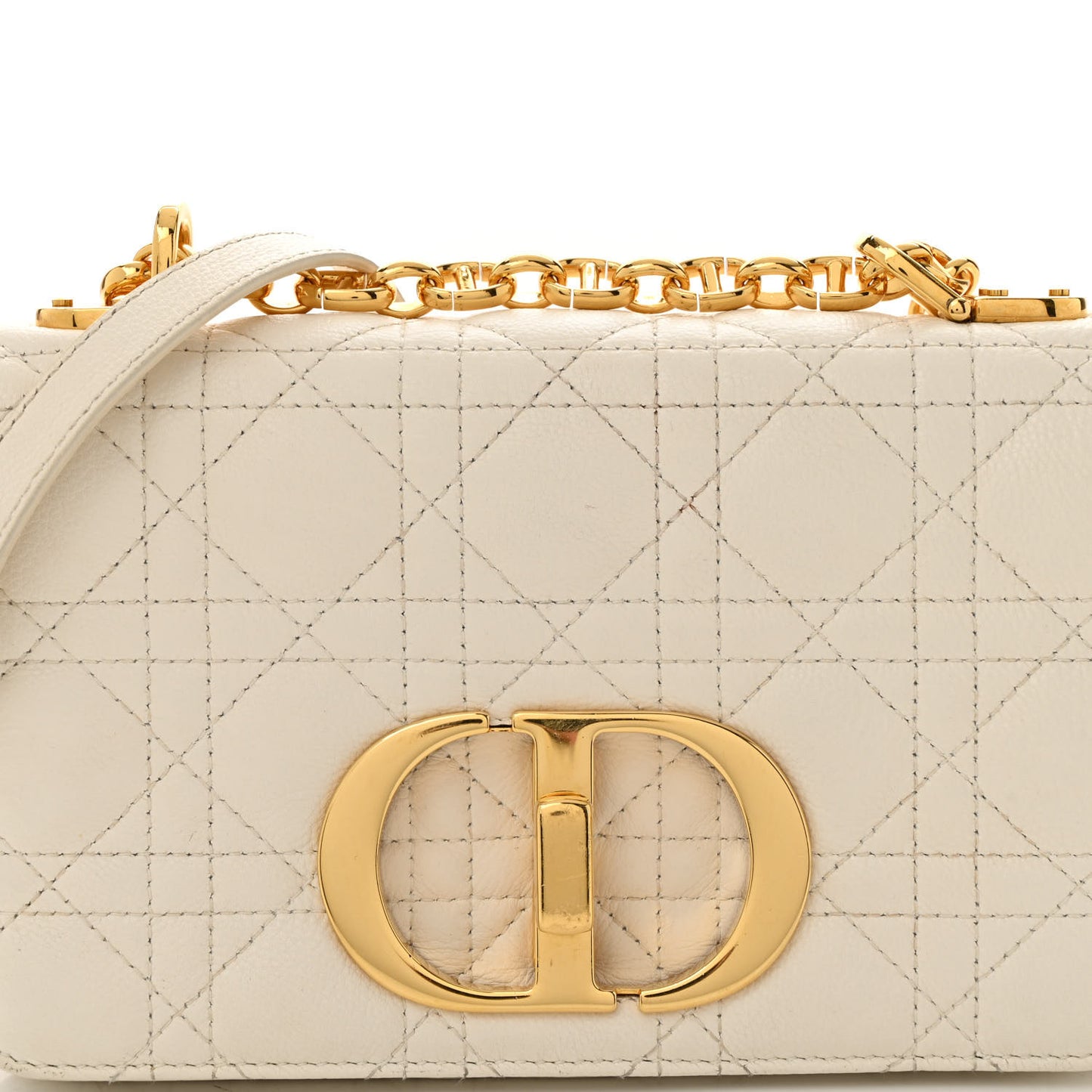 Calfskin Cannage Small Caro Bag Ivory