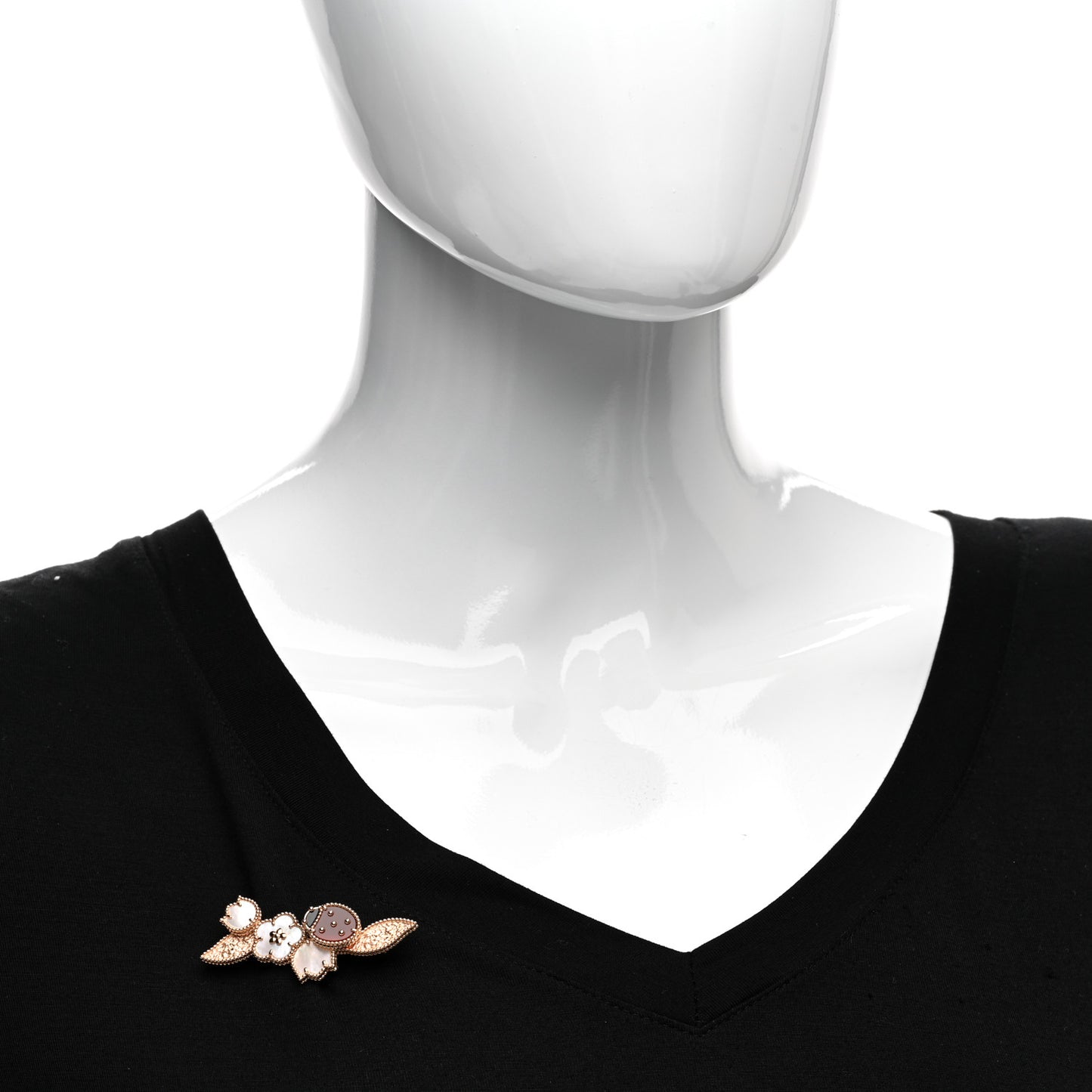 18K Rose Gold Mother of Pearl Carnelian Black Onyx Lucky Spring Brooch