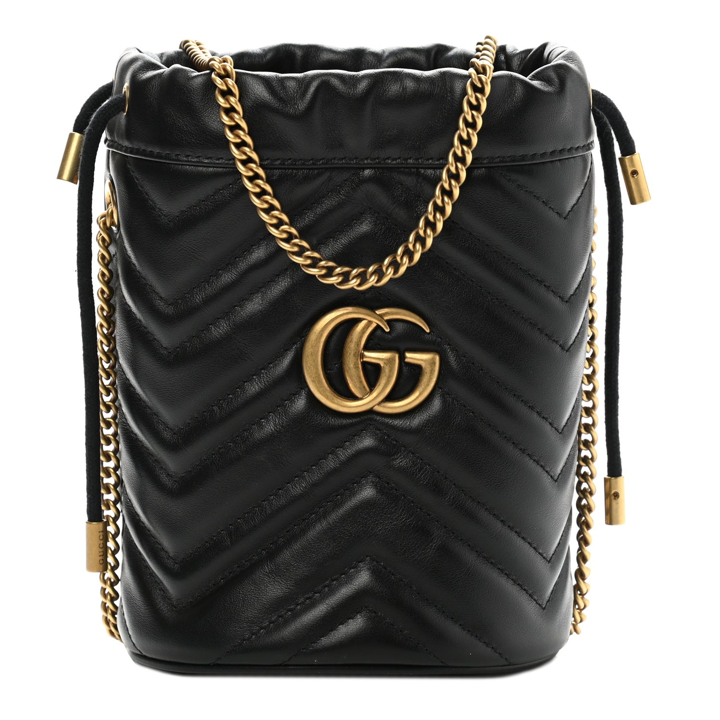 Calfskin Matelasse Mini GG Marmont 2.0 Bucket Bag Black
