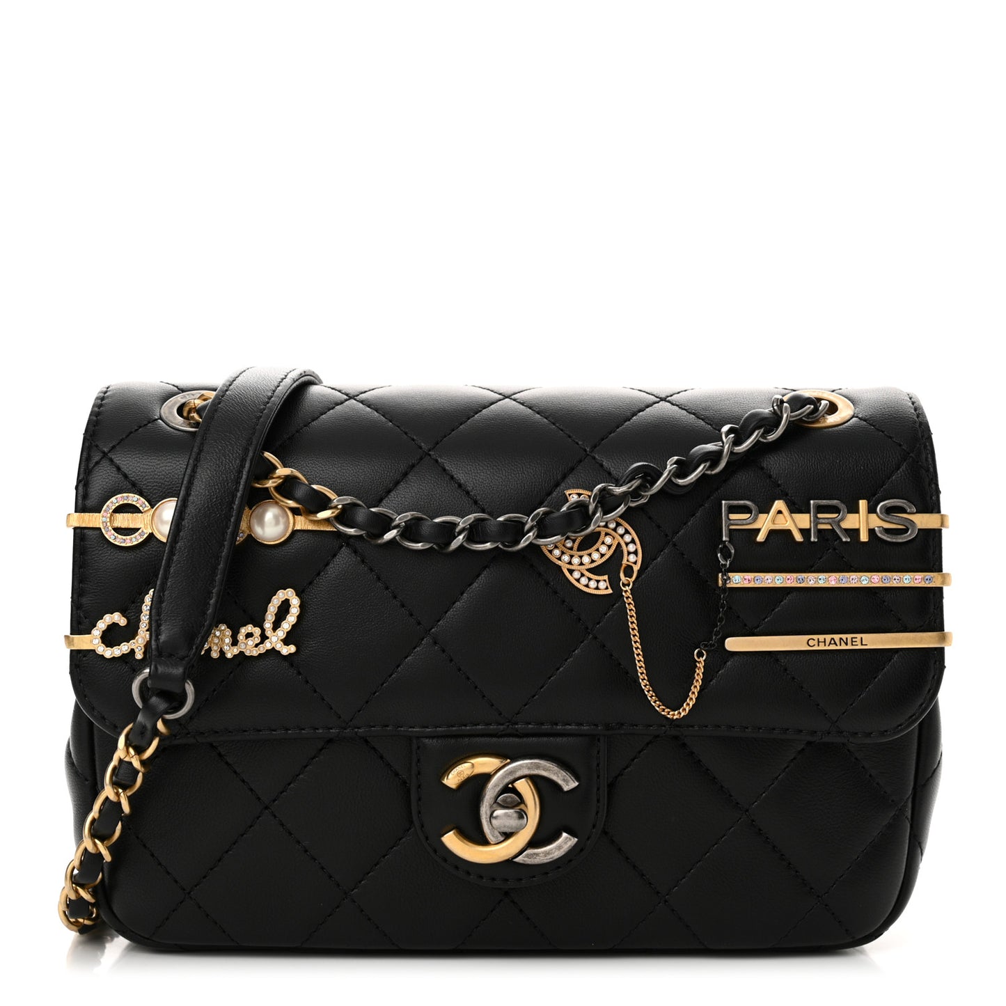 Lambskin Quilted Small Coco Clips Single Flap Black