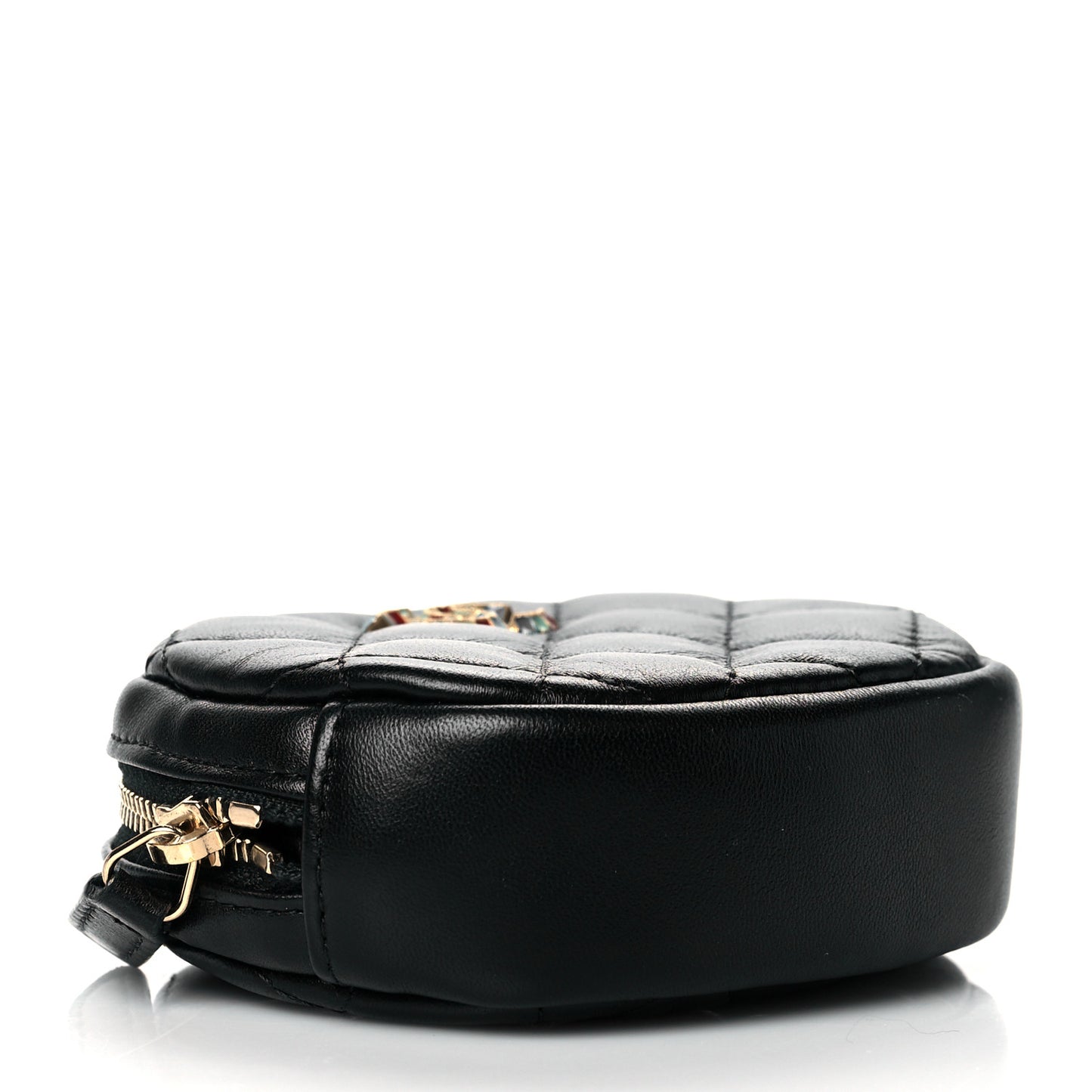 Lambskin Enamel Quilted Zip Around Classic Coin Purse Black