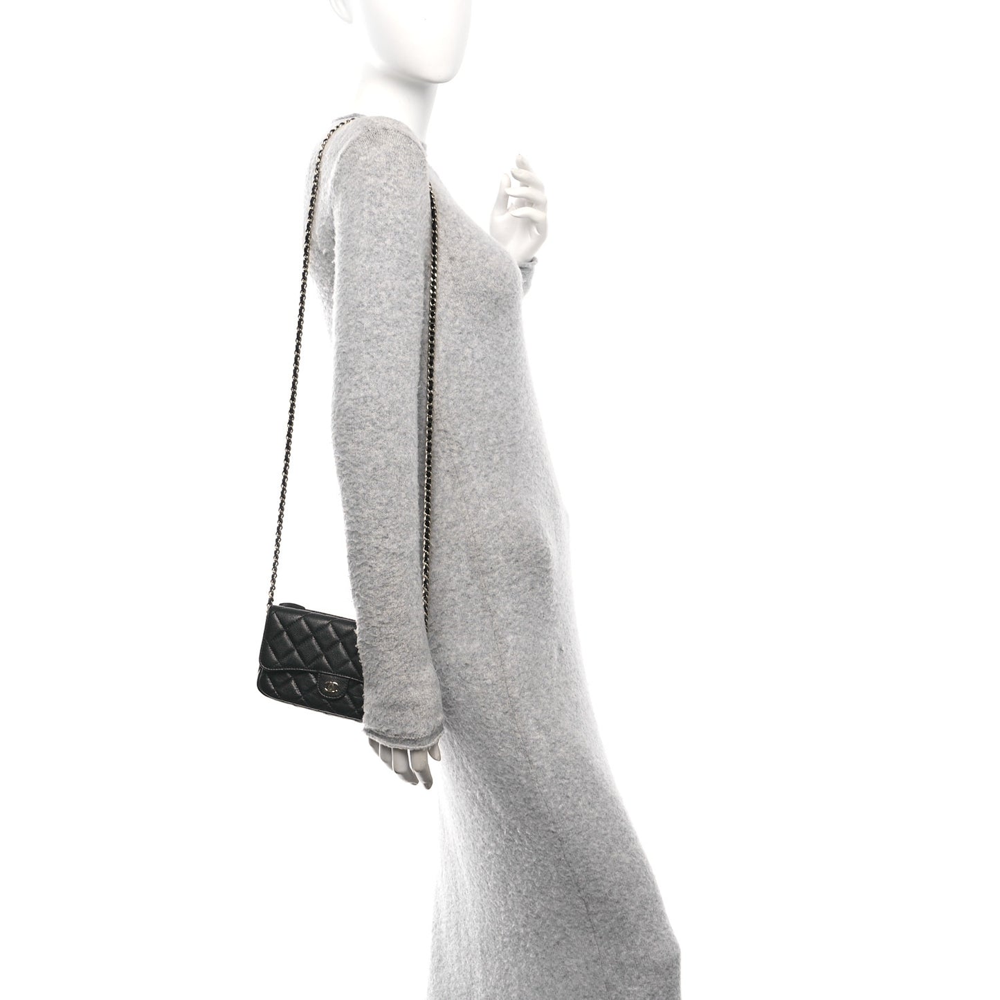 Caviar Quilted Flap Phone Holder With Chain Black