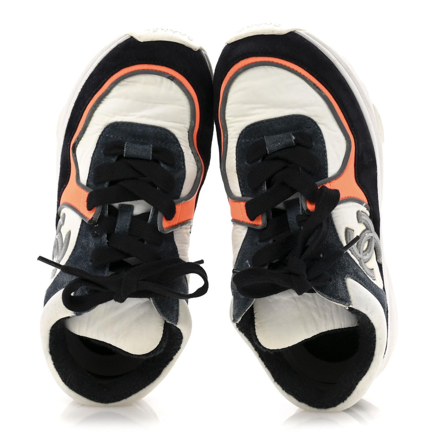 Nylon Calfskin Suede CC Womens Sneakers 35.5 Navy White Orange