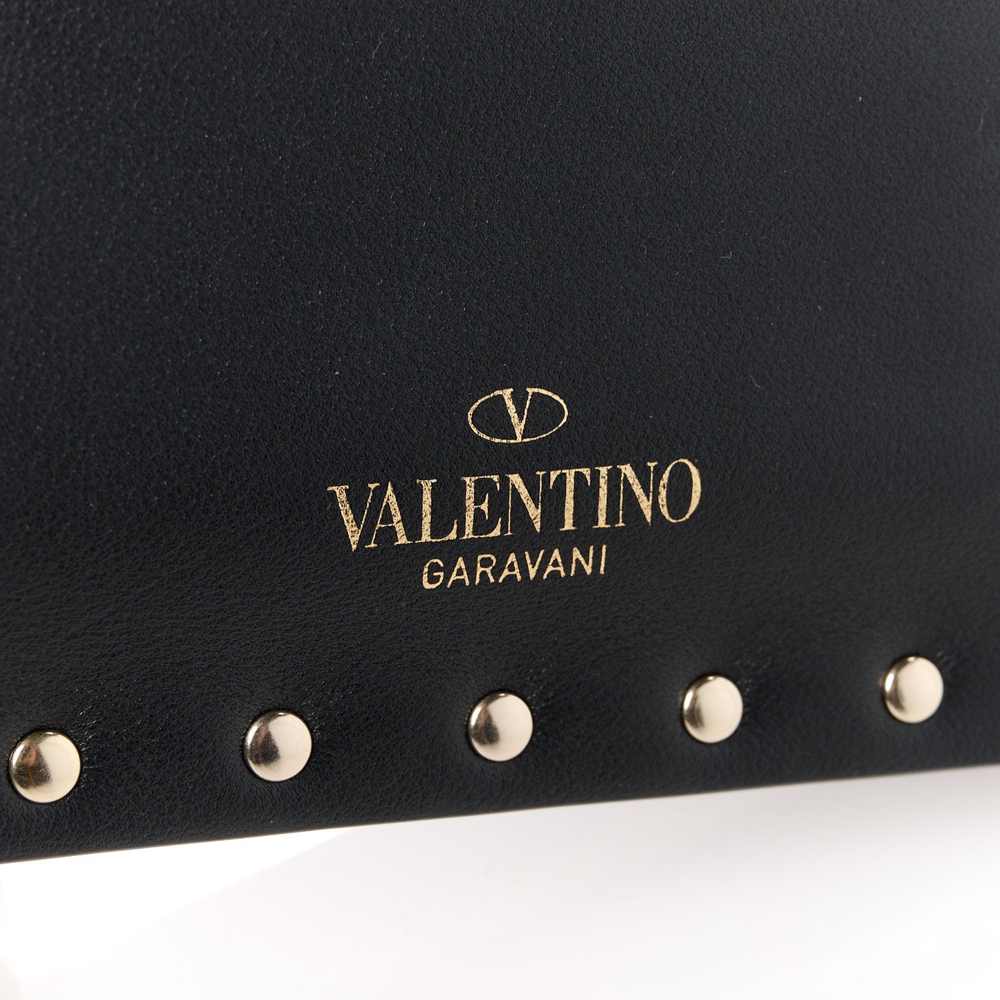 Vitello Medium Rockstud Envelope Flat Wristlet Pouch Black