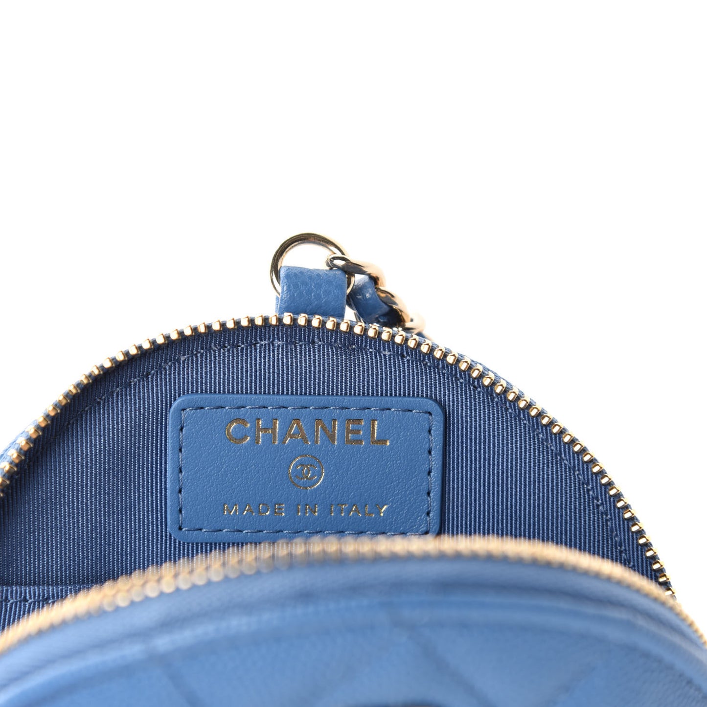 Caviar Quilted Round Clip On Coin Purse Blue