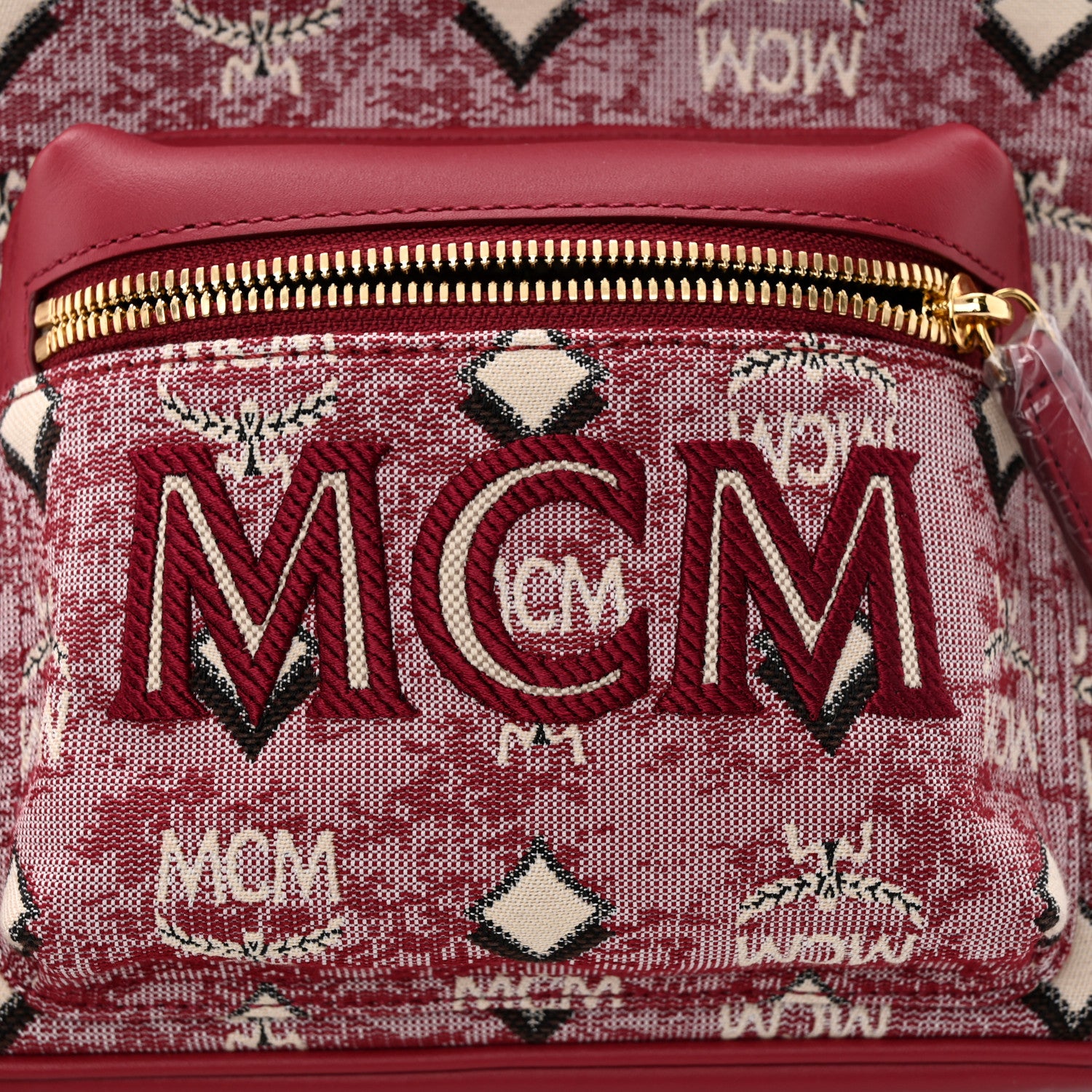 MCM Vintage Jacquard Monogram Mini Backpack Red 6 of 16