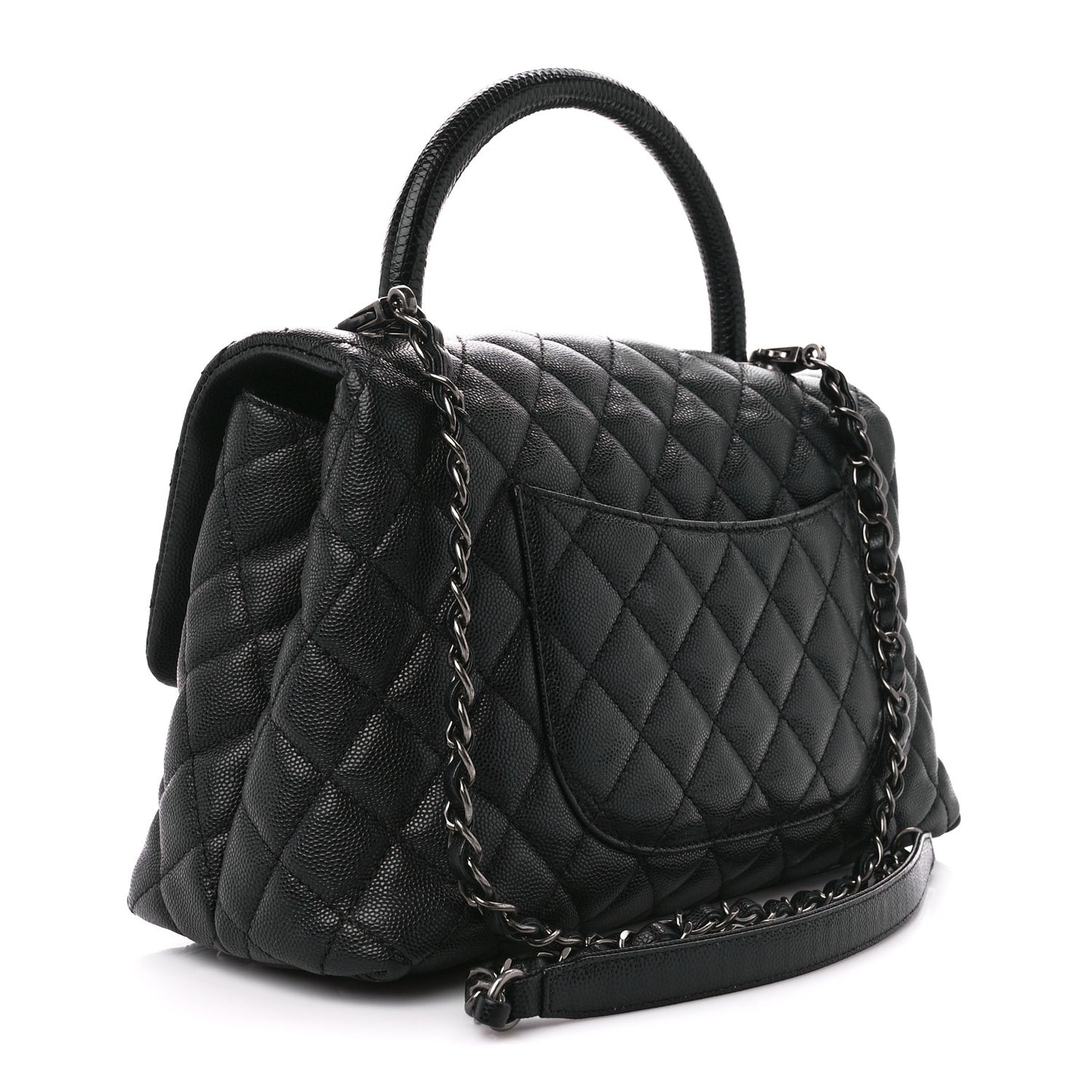 Caviar Lizard Quilted Small Coco Handle Flap Black