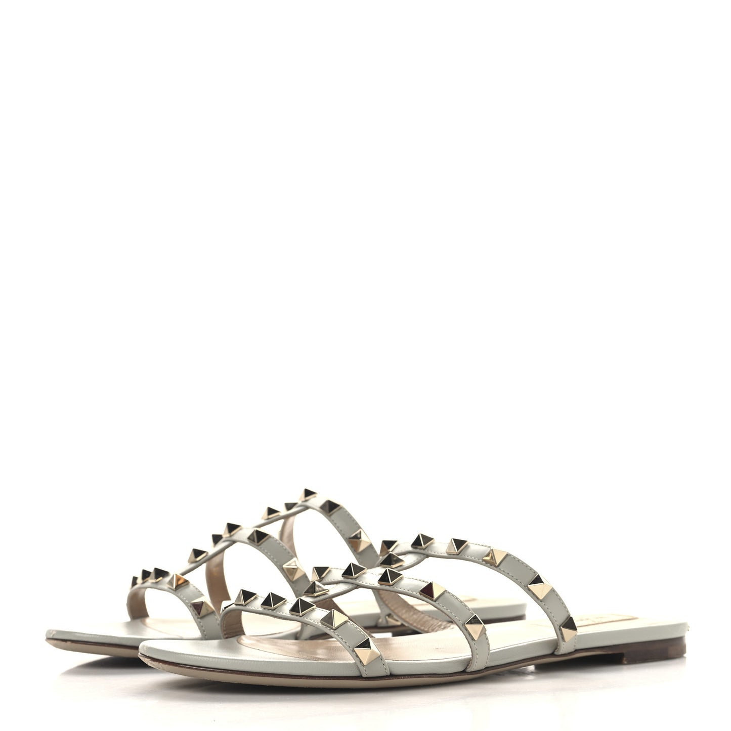 Nappa Rockstud Caged Flat Slide Sandals 38 Grey