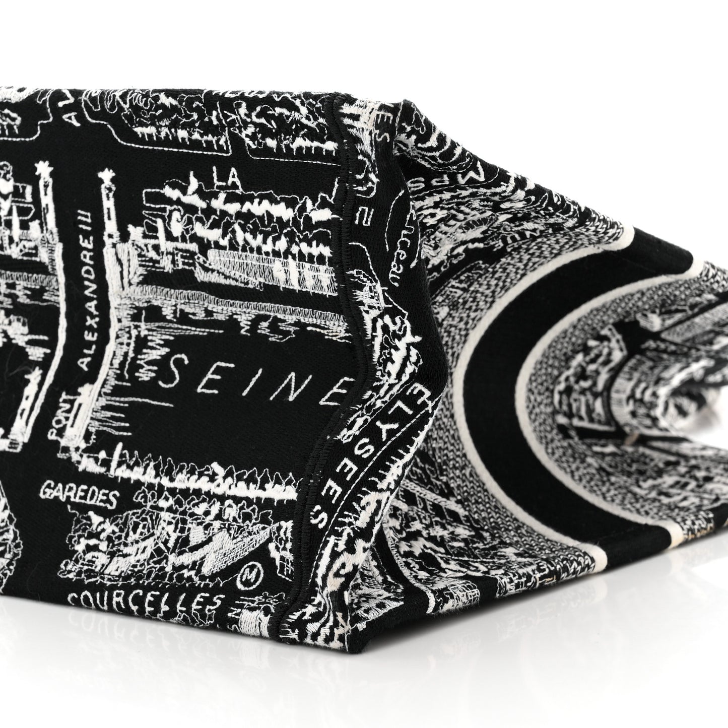 Canvas Embroidered Medium Plan De Paris Book Tote Black White