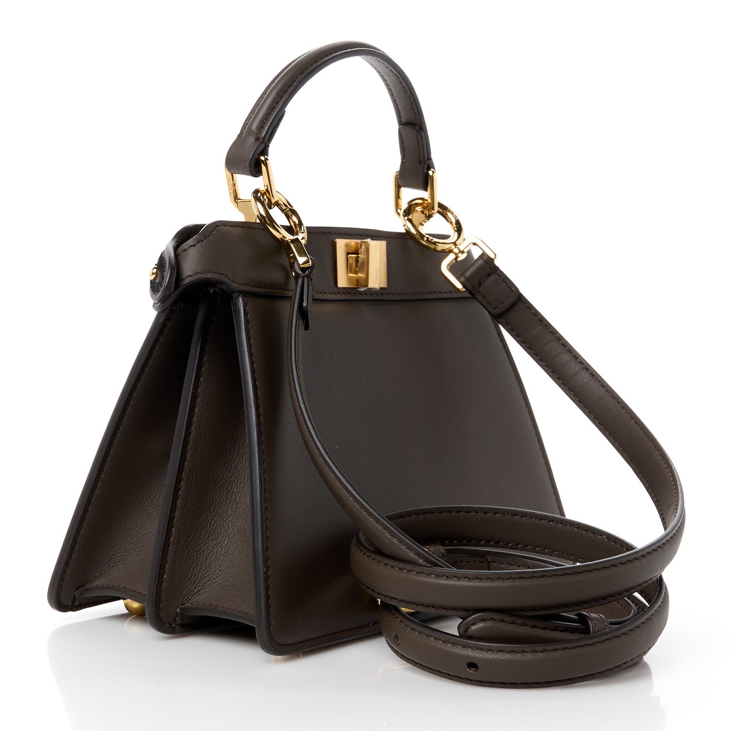 Fendi Vitello Seta Shiny Nappa Floral Embroidered Petite Peekaboo I SEE U Satchel Carbone Black 3 of 14
