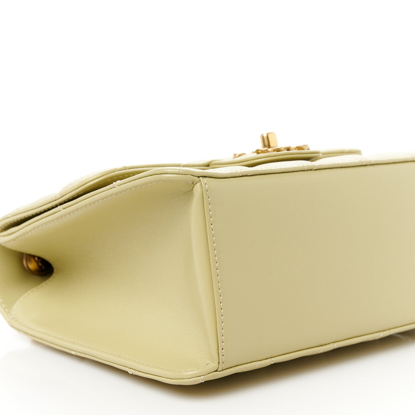 Shiny Lambskin Quilted Mini Flap Green