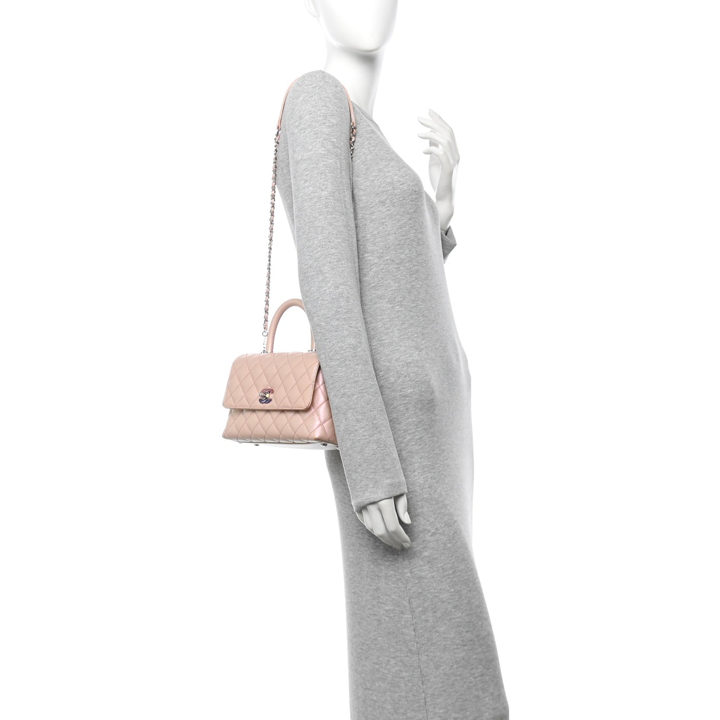 Iridescent Caviar Quilted Mini Coco Handle Flap Pink