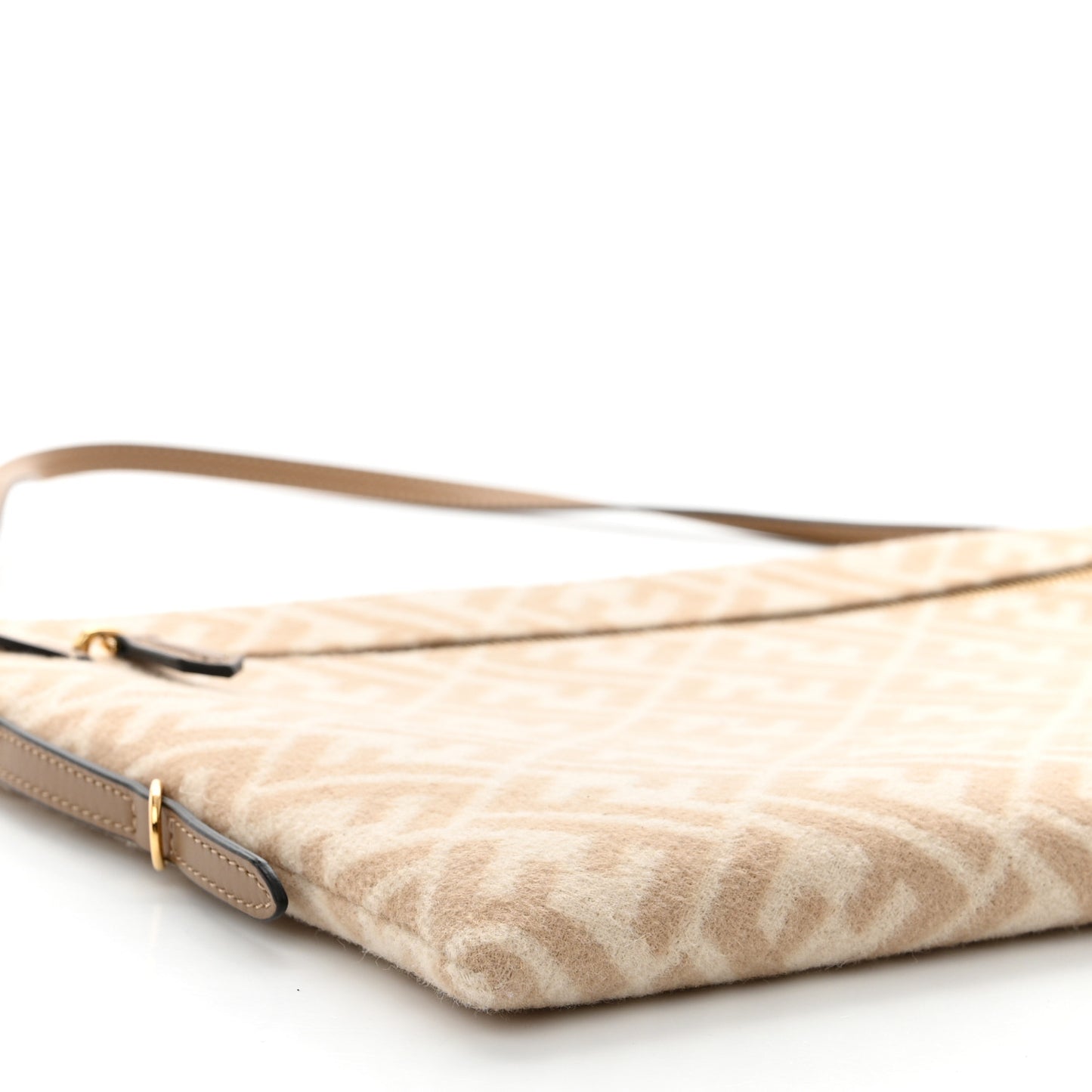 Wool Vitello King FF 1974 Diagonal Clutch Shoulder Bag Beige Cammello Sand