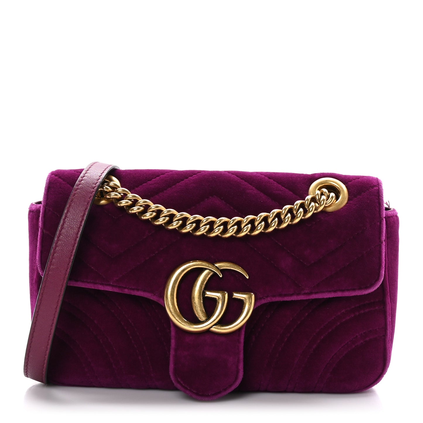 Velvet Matelasse Mini GG Marmont Shoulder Bag Fuchsia Violet Cyclamen