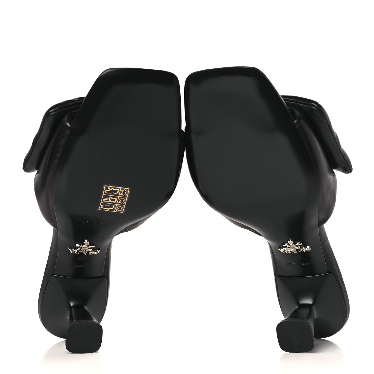 Nappa Soft Padded Metal Triangle Logo 65mm Slide Sandals 39 Black