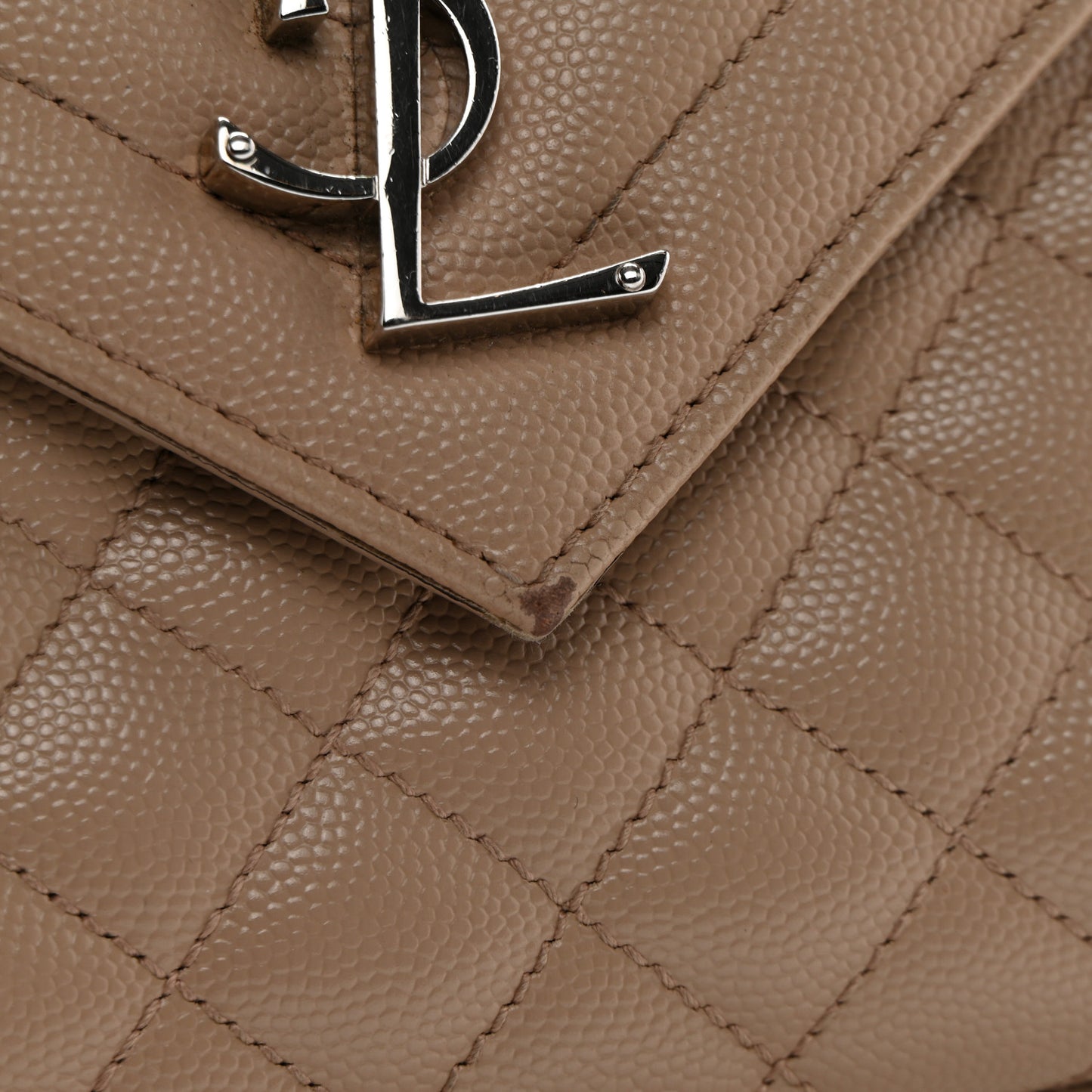 Grain De Poudre Textured Mixed Matelasse Medium Triquilt Monogram Satchel Dark Beige