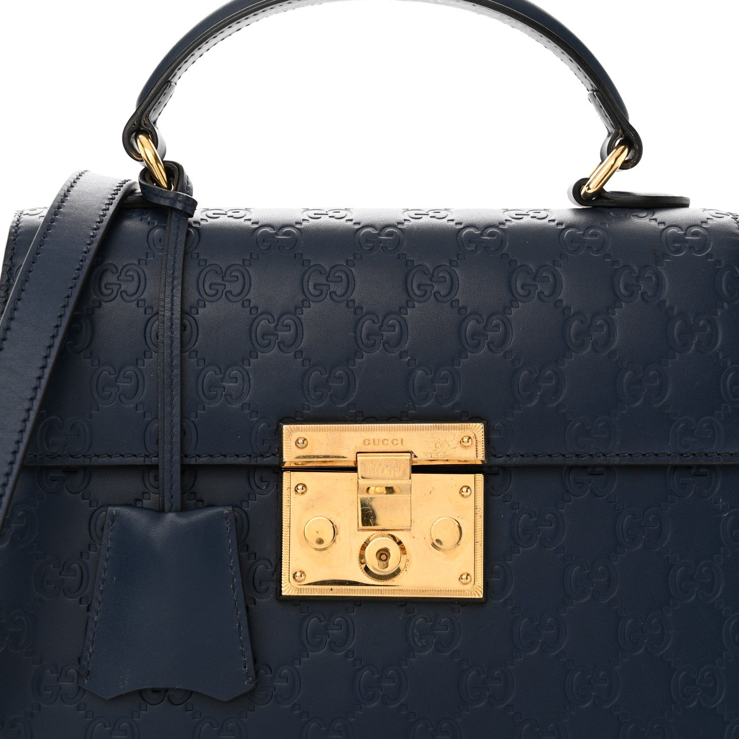 Gucci Guccissima Signature Small Padlock Top Handle Bag Blue Agata 8 of 19