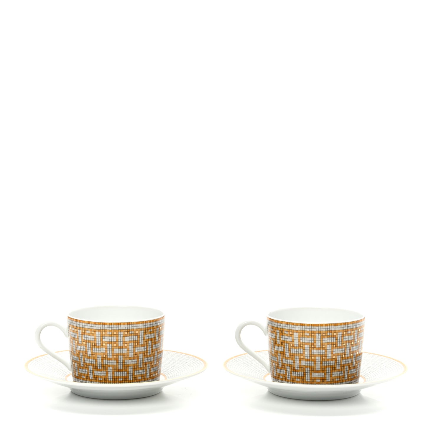 Porcelain Mosaique Au 24 Gold Tea Cup And Saucer Set Of 2
