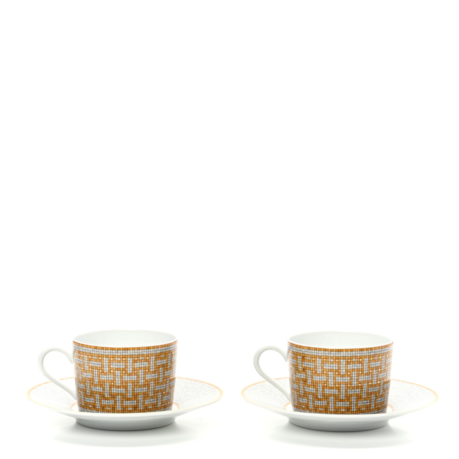 Hermes Porcelain Mosaique Au 24 Gold Tea Cup And Saucer Set Of 2 3 of 9