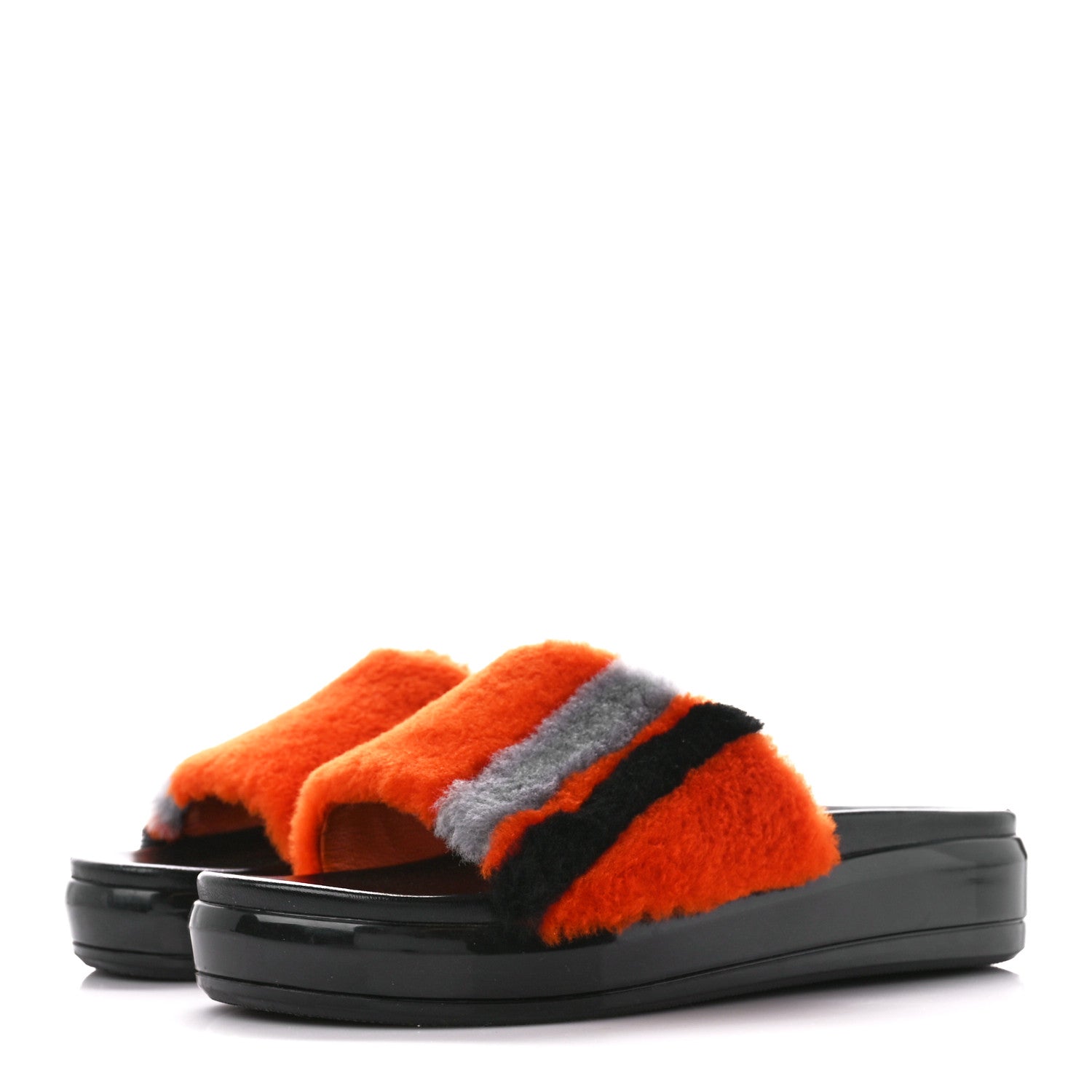 Prada Shearling Slide Sandals 38.5 Orange Multicolor 3 of 9