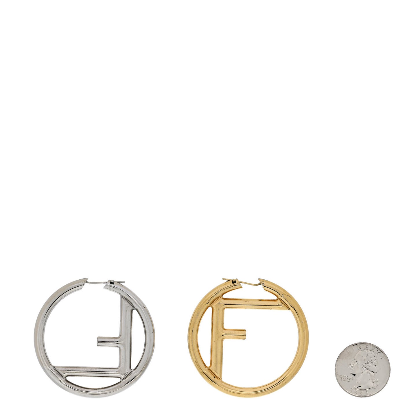Metal FF Hoop Earrings Gold Silver