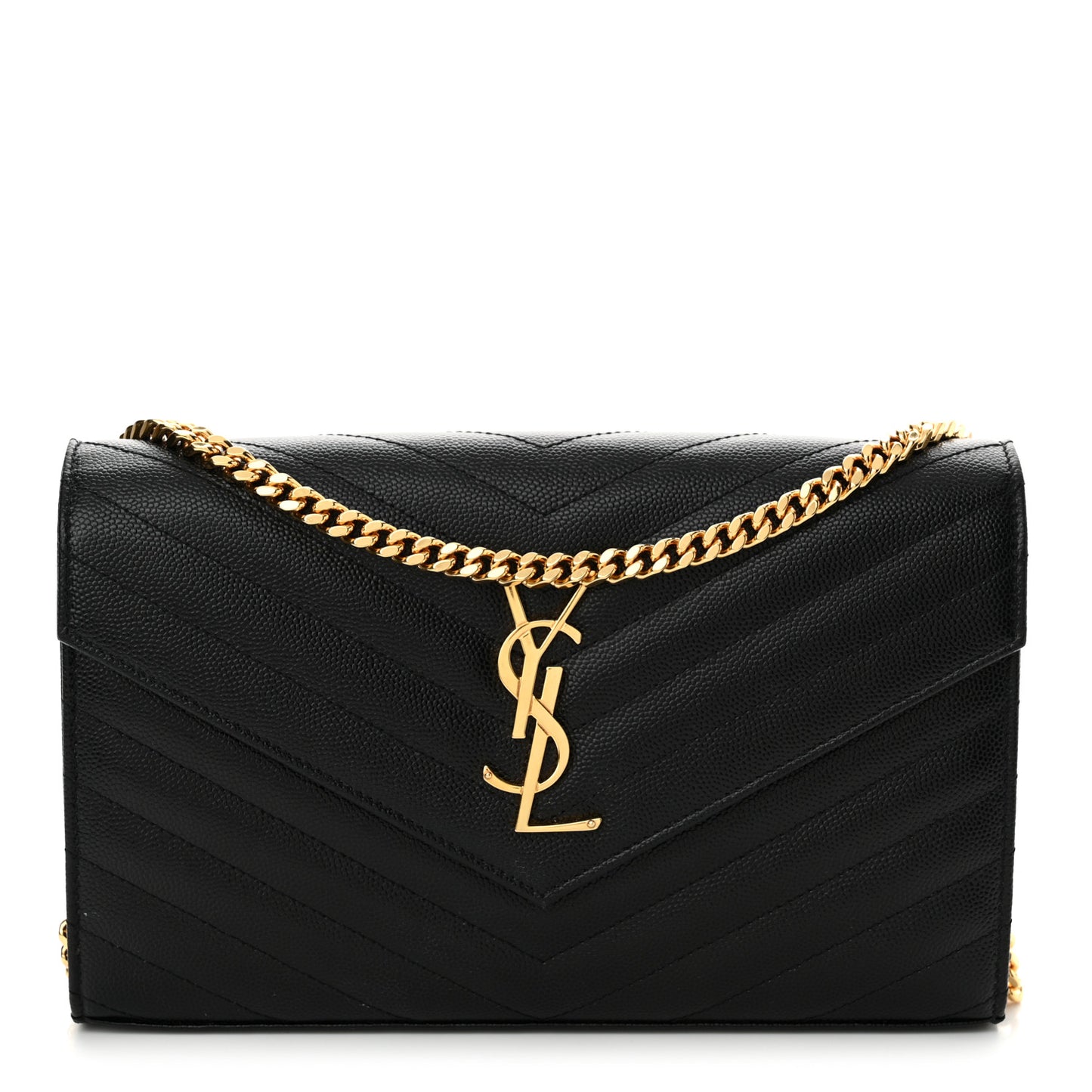 Grain De Poudre Matelasse Chevron Monogram Chain Wallet Black