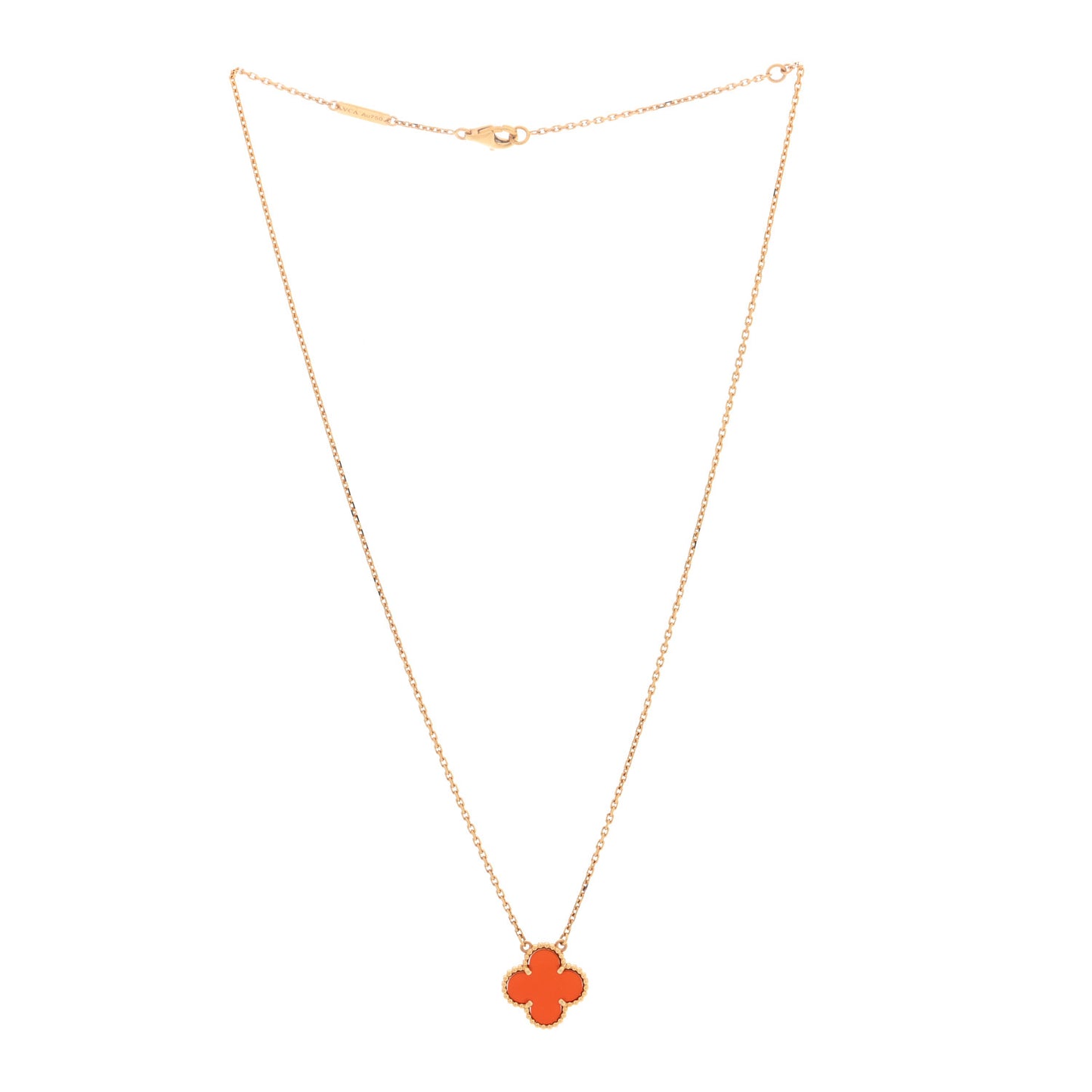 18K Yellow Gold Carnelian Vintage Alhambra Pendant Necklace