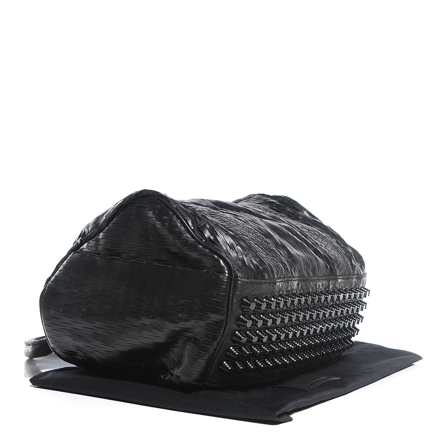 Leather Laser Cut Rocco Duffel Black Black Nickel Hardware