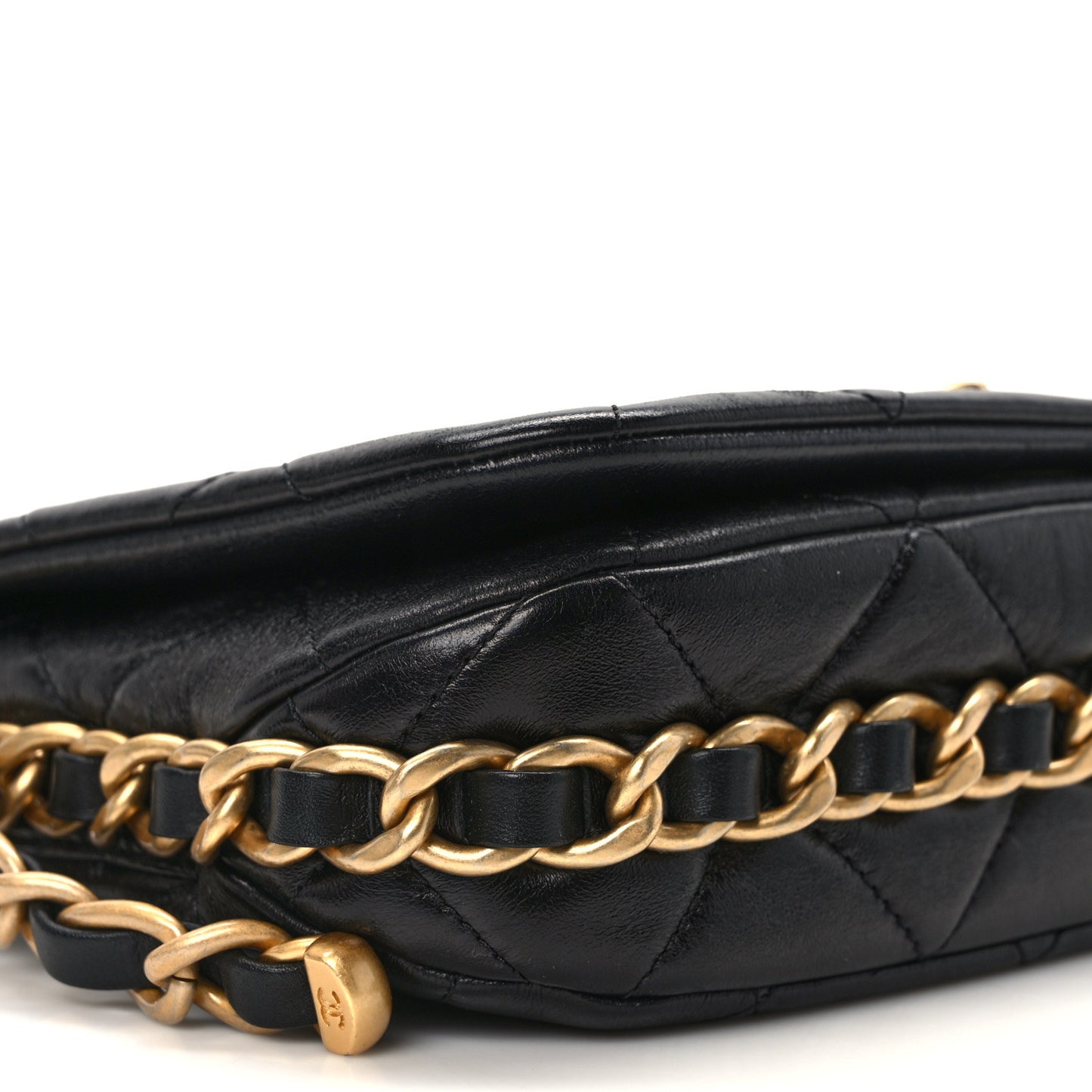 Shiny Lambskin Quilted Chain Around Flap Bag Black