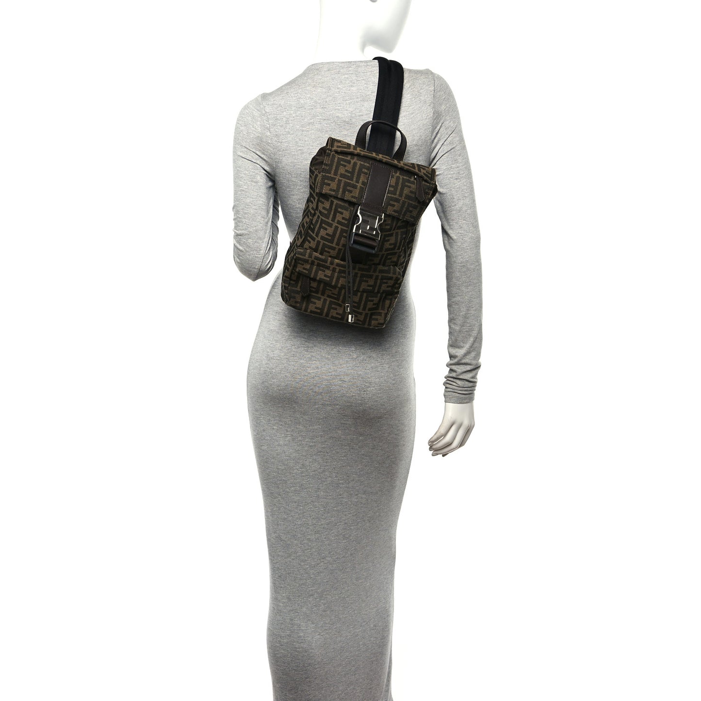 Recycled Fabric Jacquard Vitello Astro FF 1974 Small Fendiness Backpack Tobacco Moro Black