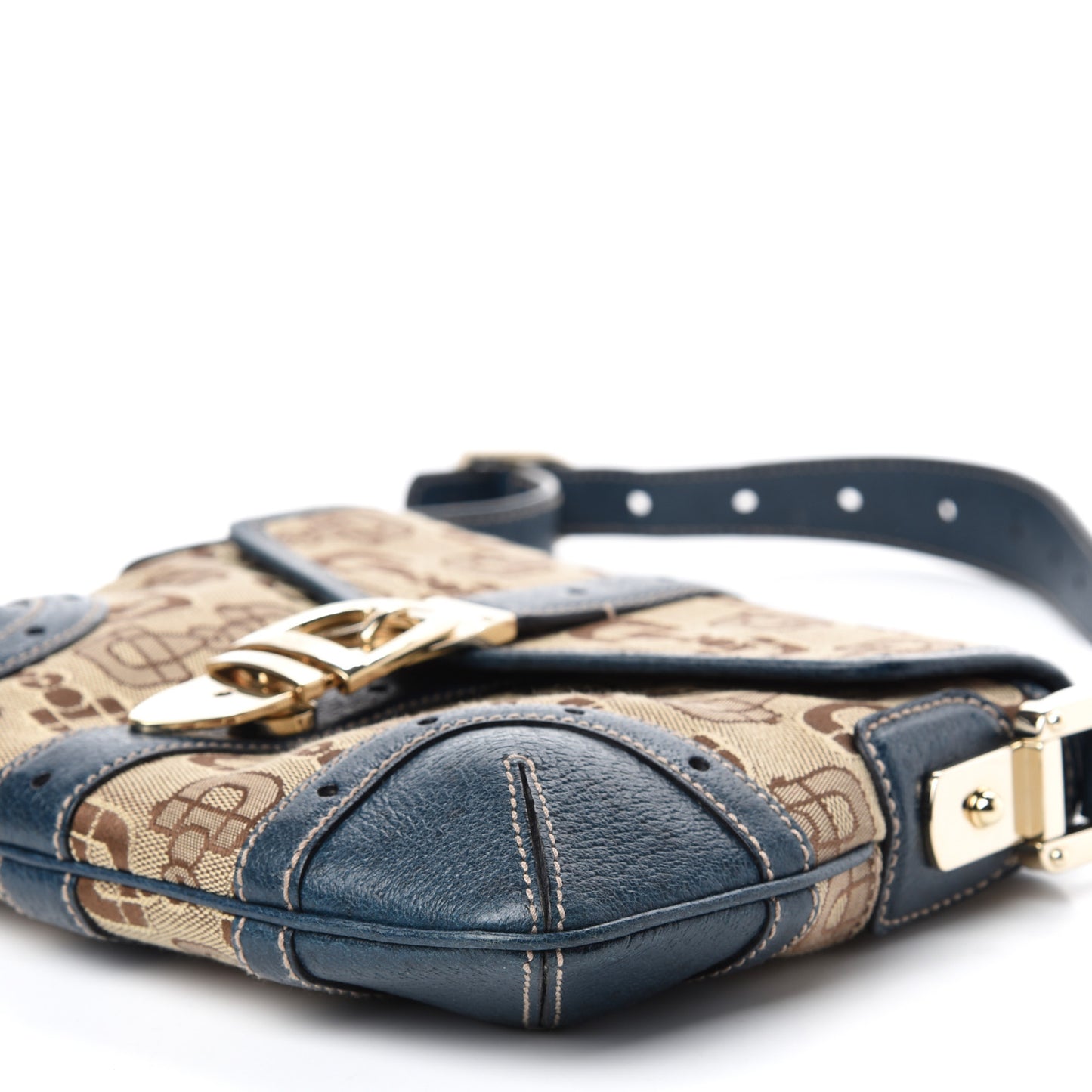 Canvas Horsebit Shoulder Bag Blue