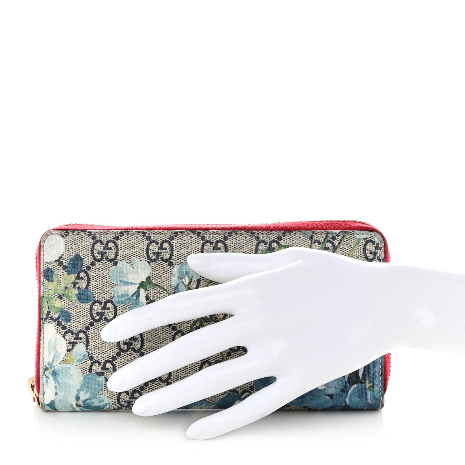 Gucci GG Supreme Monogram Blooms Zip Around Wallet Blue Red 2 of 14