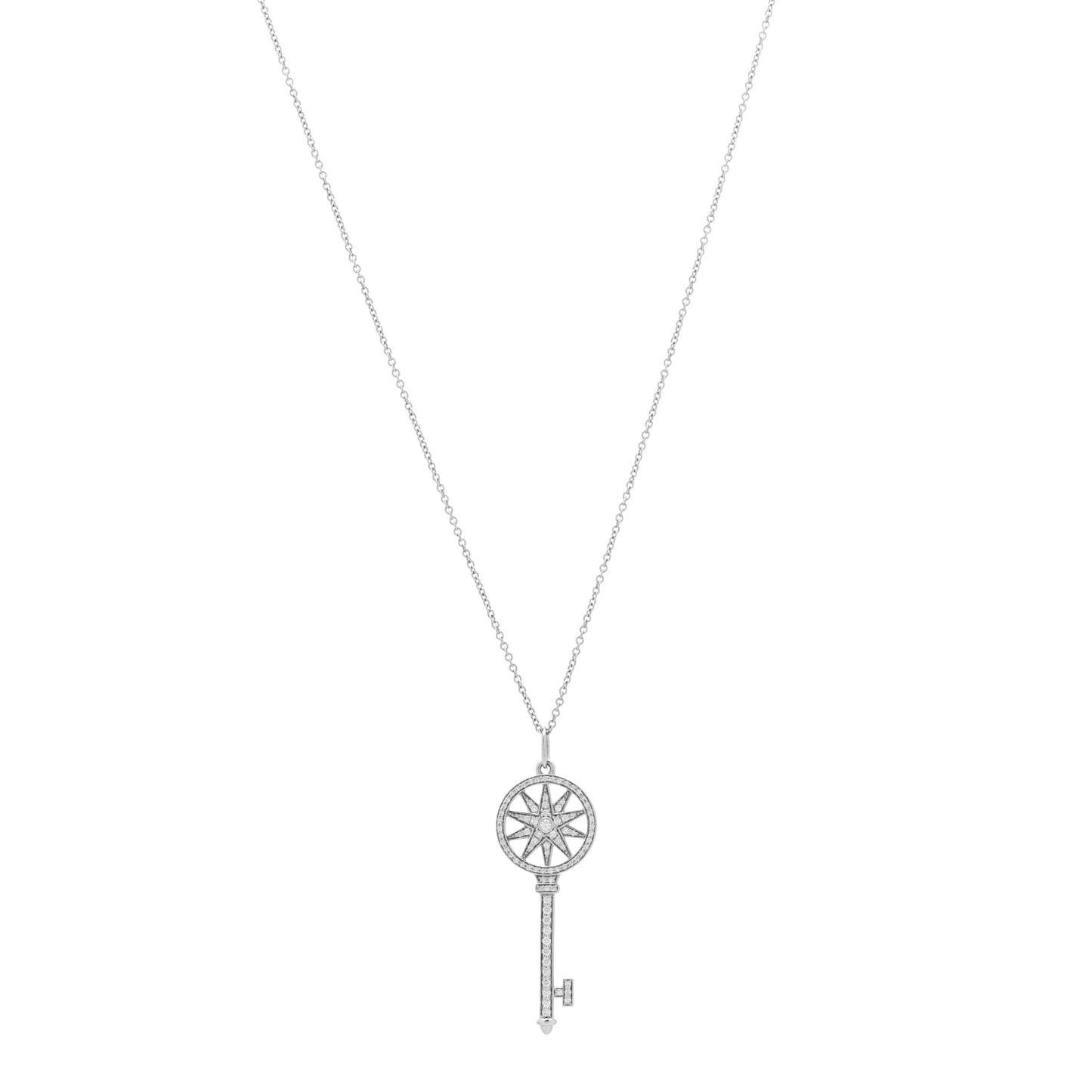 Platinum Diamond Star Key Pendant Necklace