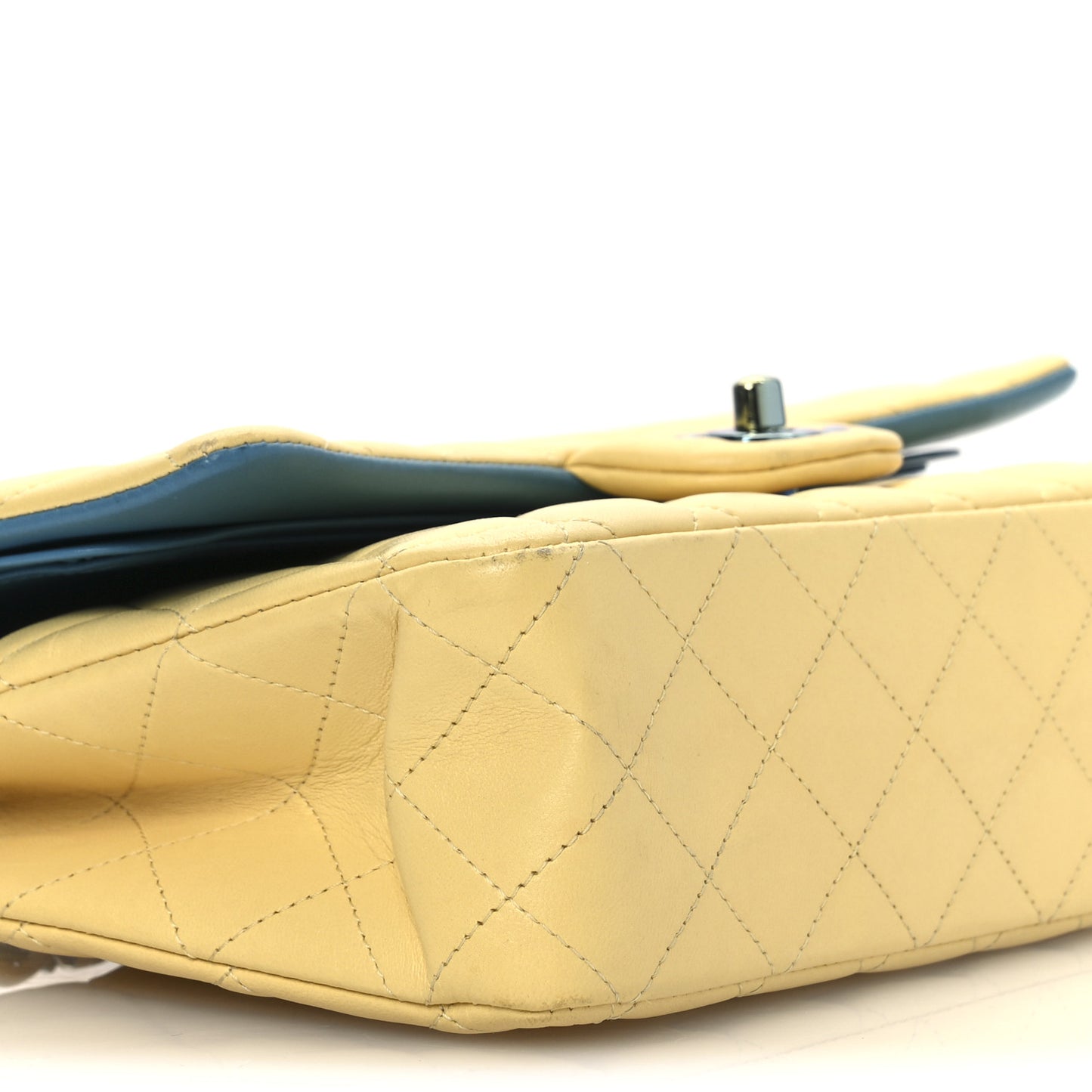 Lambskin Quilted Medium Double Flap Yellow Blue