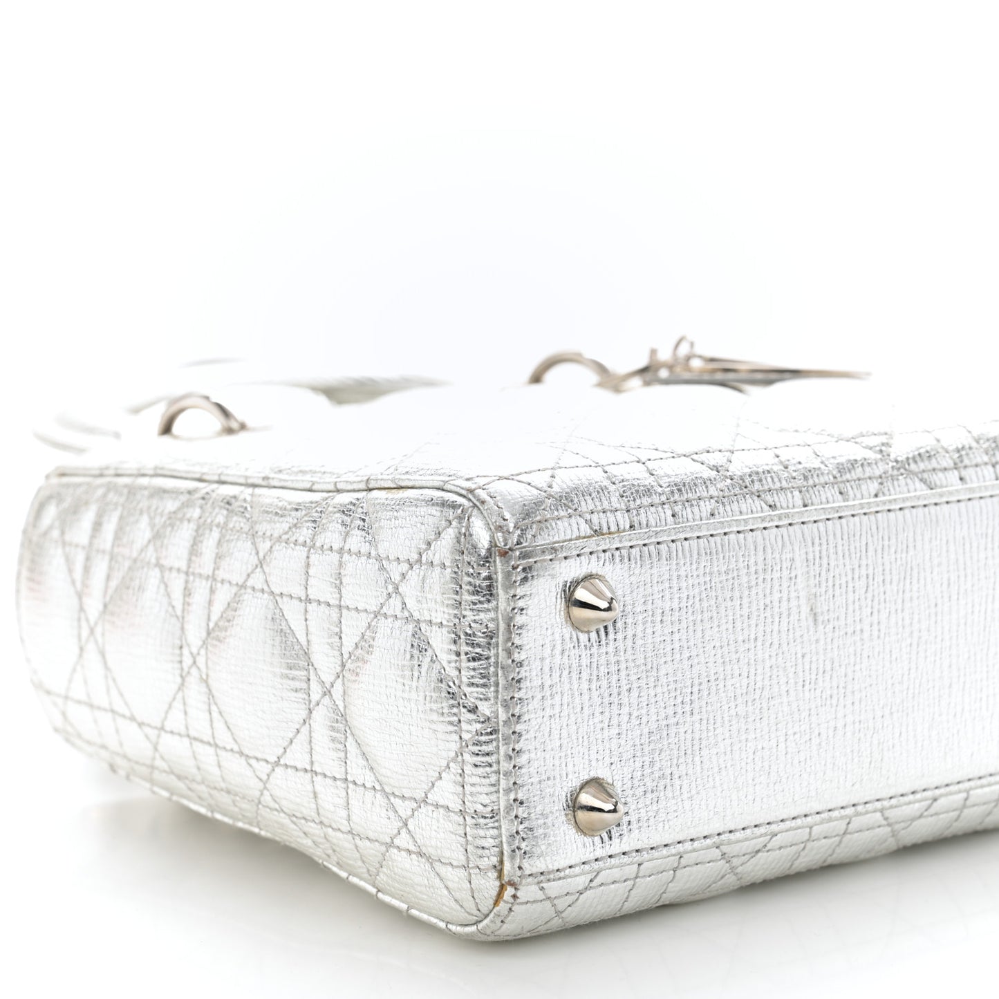 Metallic Lambskin Cannage Small Lucky Badges Lady Dior Silver