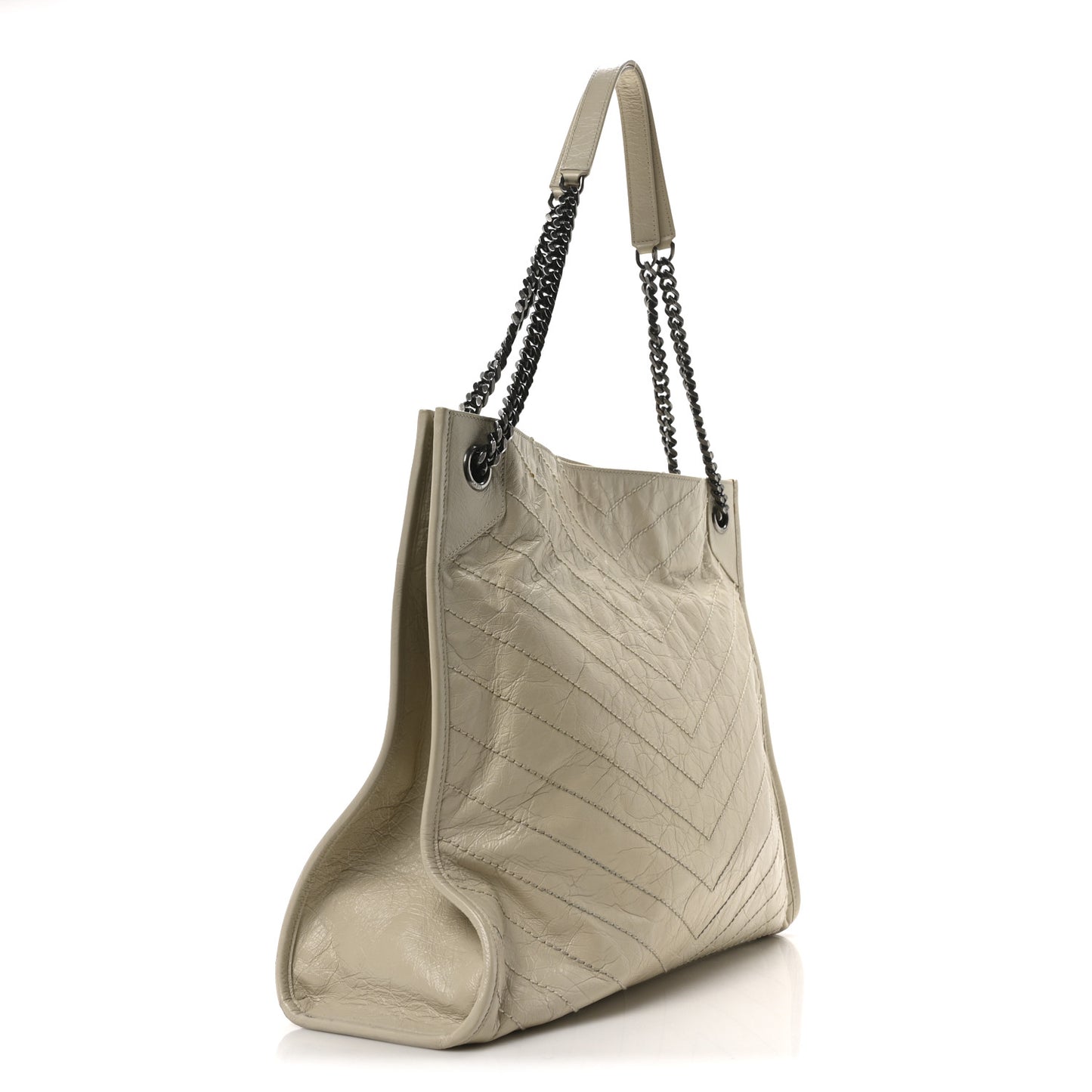 Crinkled Calfskin Matelasse Monogram Large Niki Shopper Tote Cream Soft