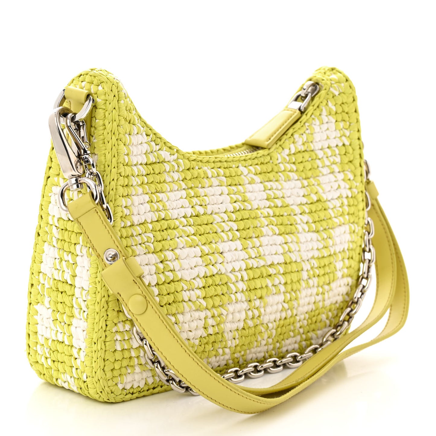 Yarn Raffia Effect Crochet Mini Re-Edition Shoulder Bag Citron Yellow