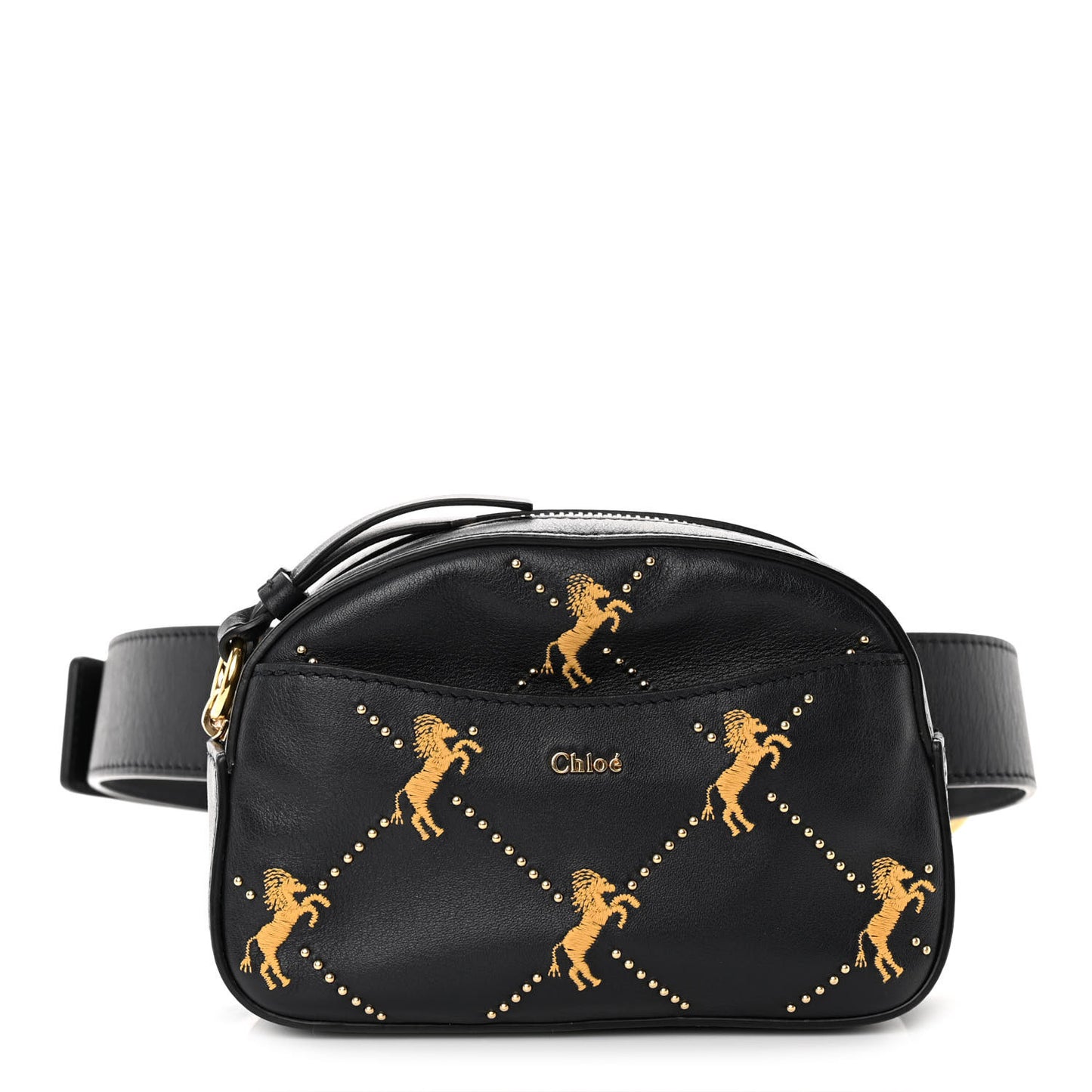 Smooth Calfskin Little Horses Embroidered Signature Belt Bag Black