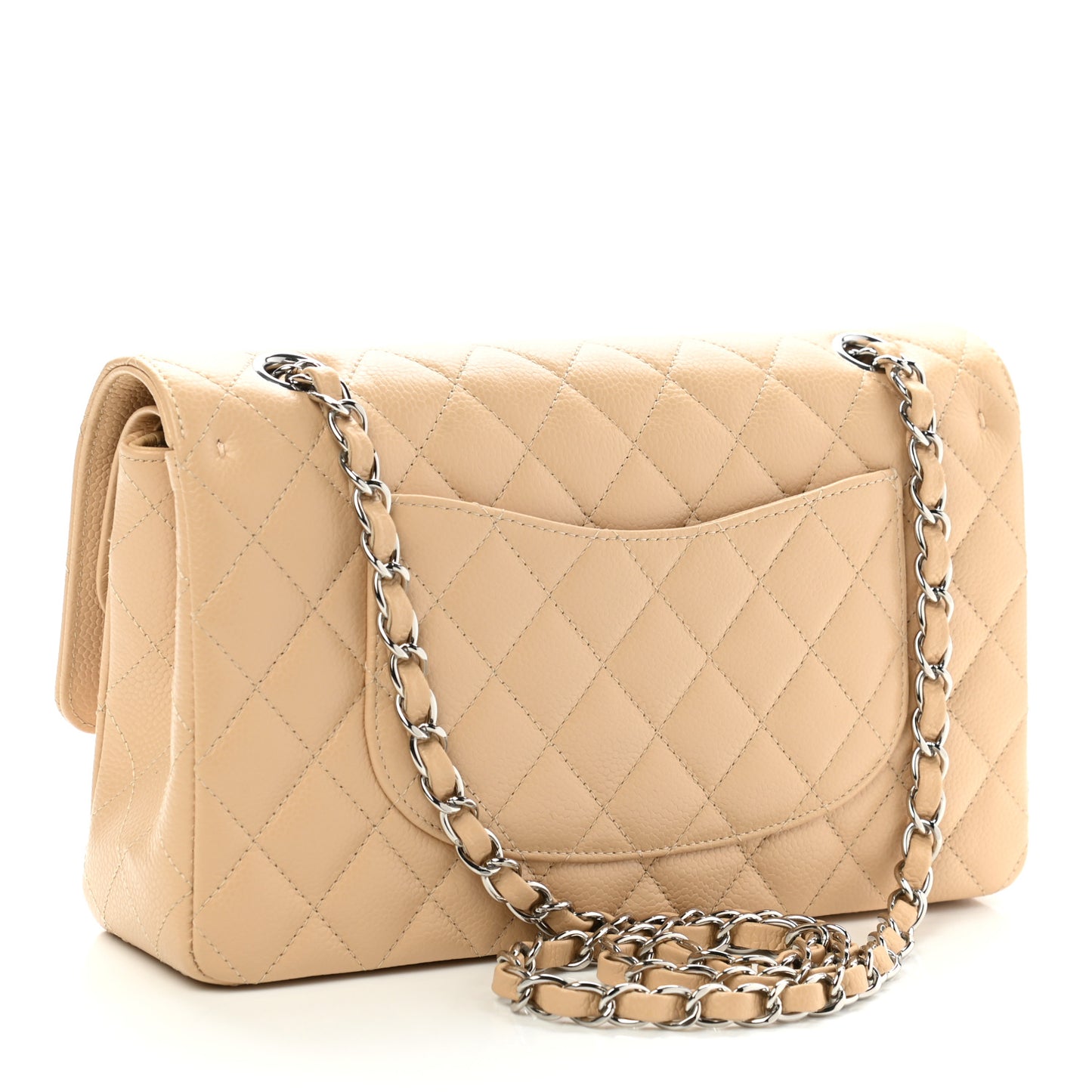 Caviar Quilted Medium Double Flap Beige Clair