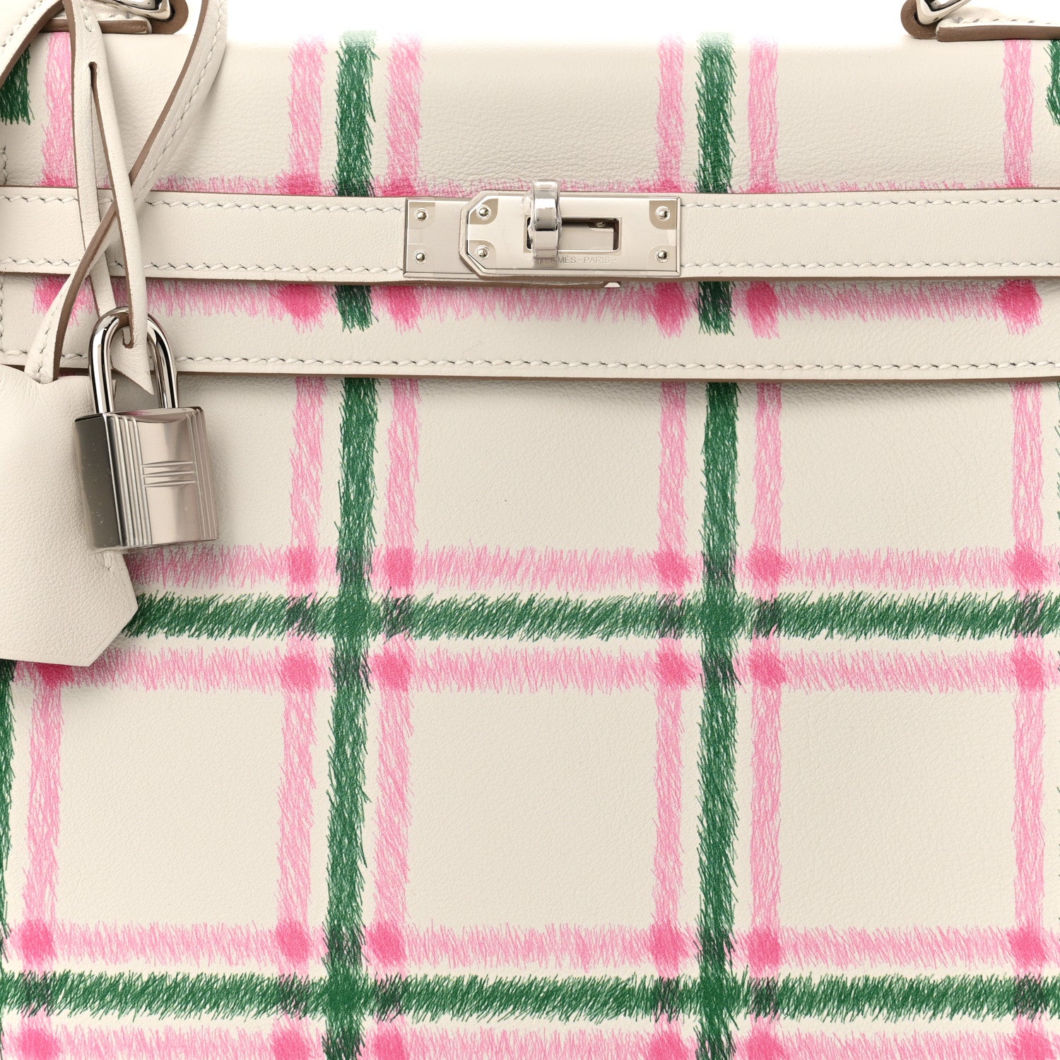 Hermes Swift Tartan Kelly Retourne 25 Gris Pale Rose Bubblegum Vert Moyen 8 of 11