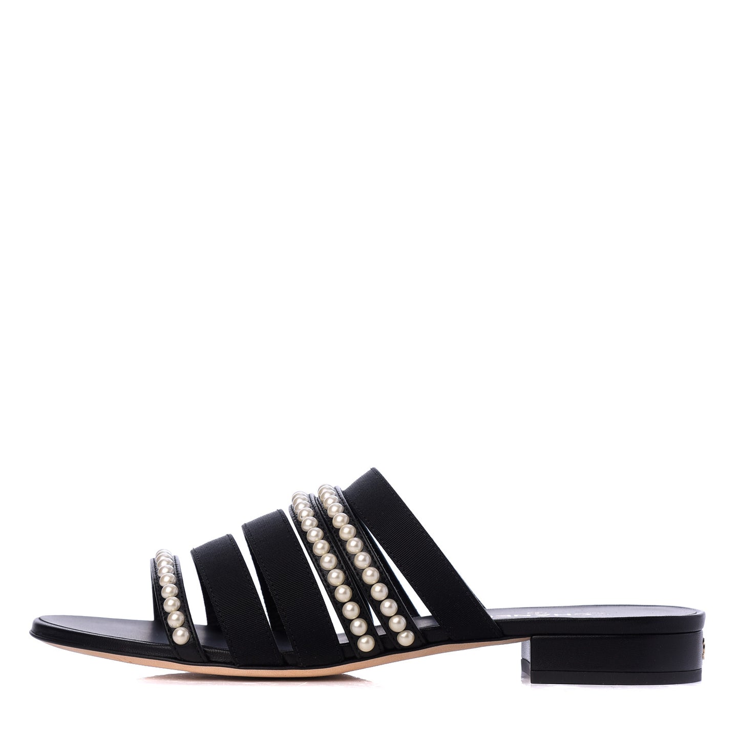 Patent Grosgrain CC Pearl Mules 37 Black