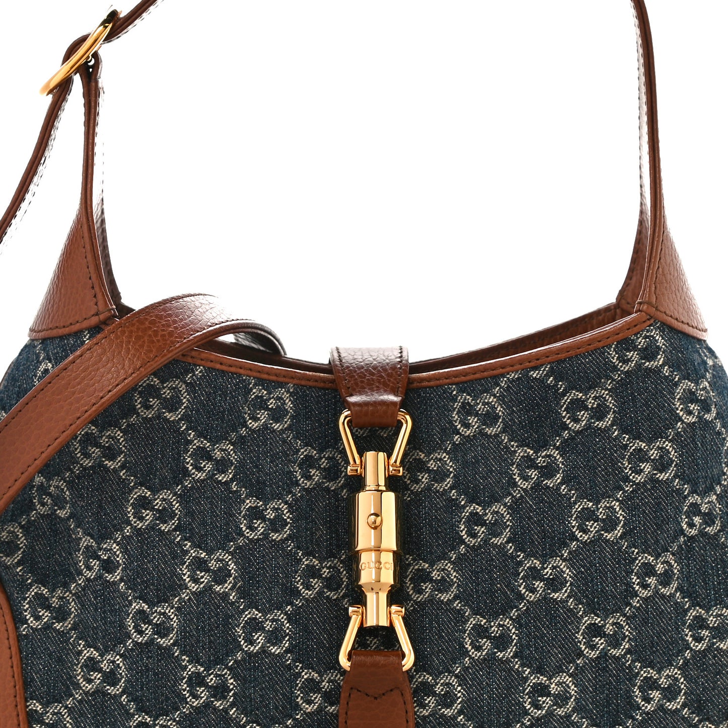 New Denim GG Monogram Calfskin Small Jackie 1961 Hobo Blue Tea Cuir