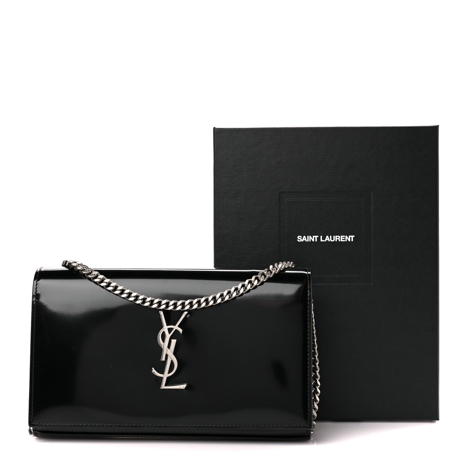 Saint Laurent Glazed Calfskin Cassandre Wallet On Chain WOC Black 10 of 10