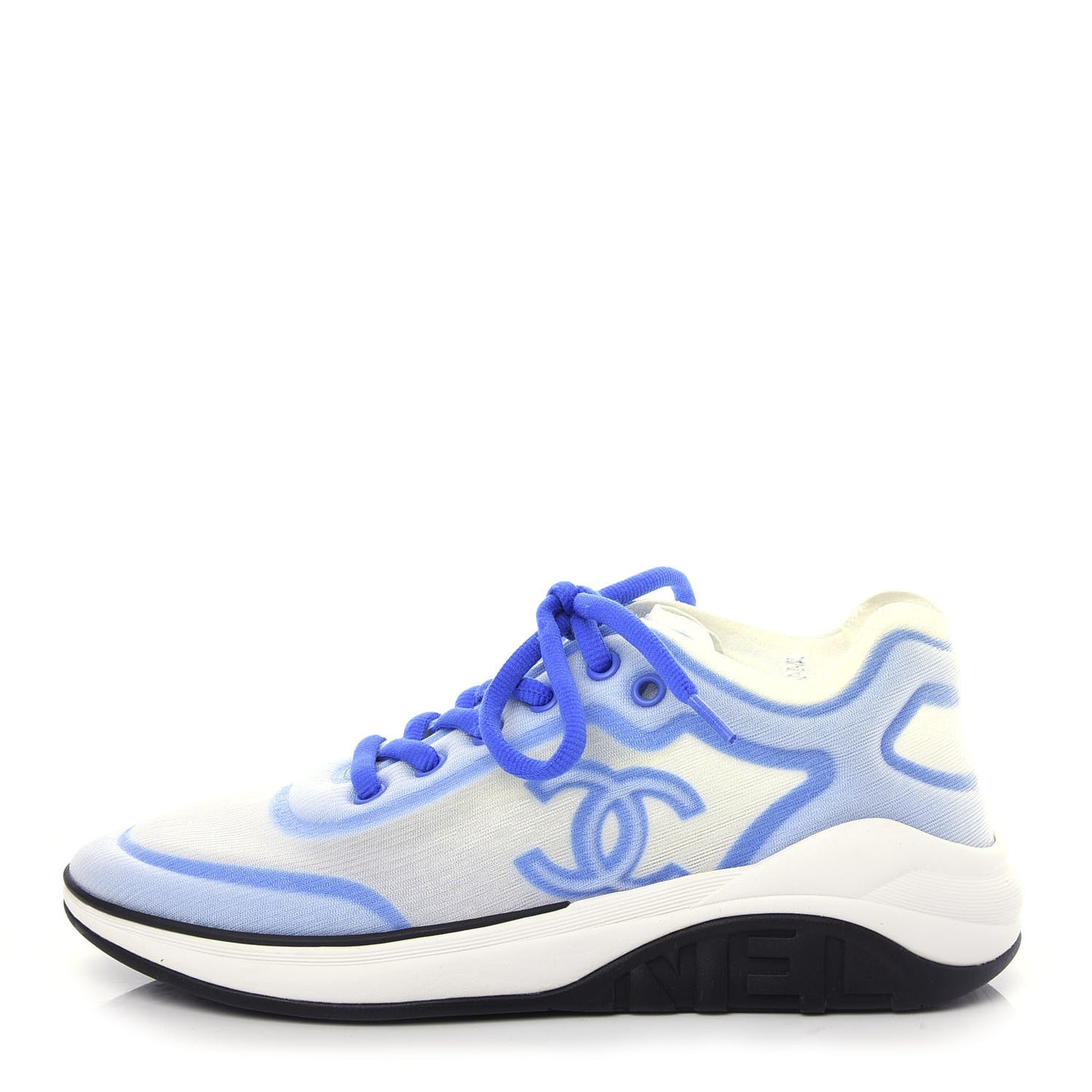 Calfskin Mesh Lycra Womens Logo Sneakers 37 White Blue