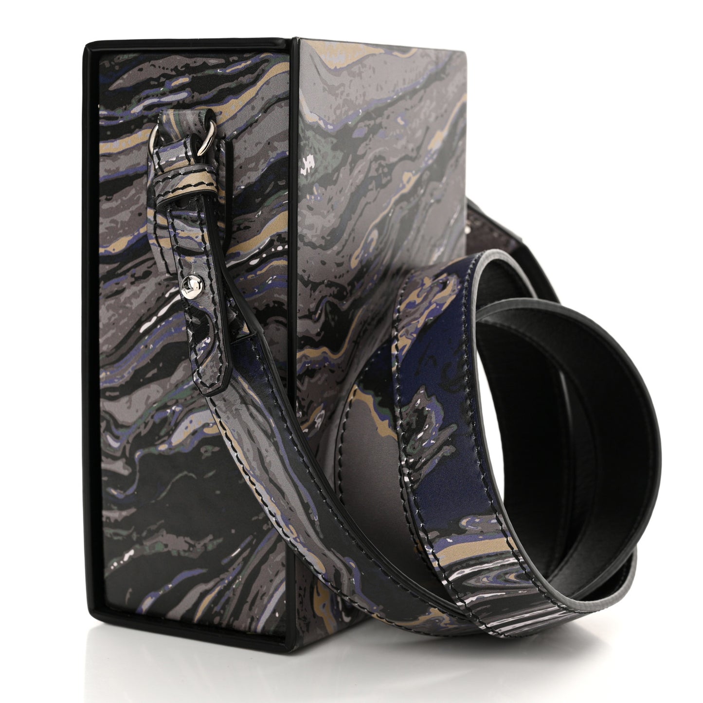 Calfskin Marble Logo Vertical Box Grigio Blue White