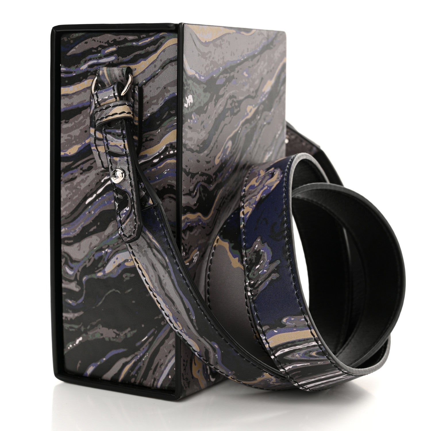 Fendi Calfskin Marble Logo Vertical Box Grigio Blue White 3 of 10