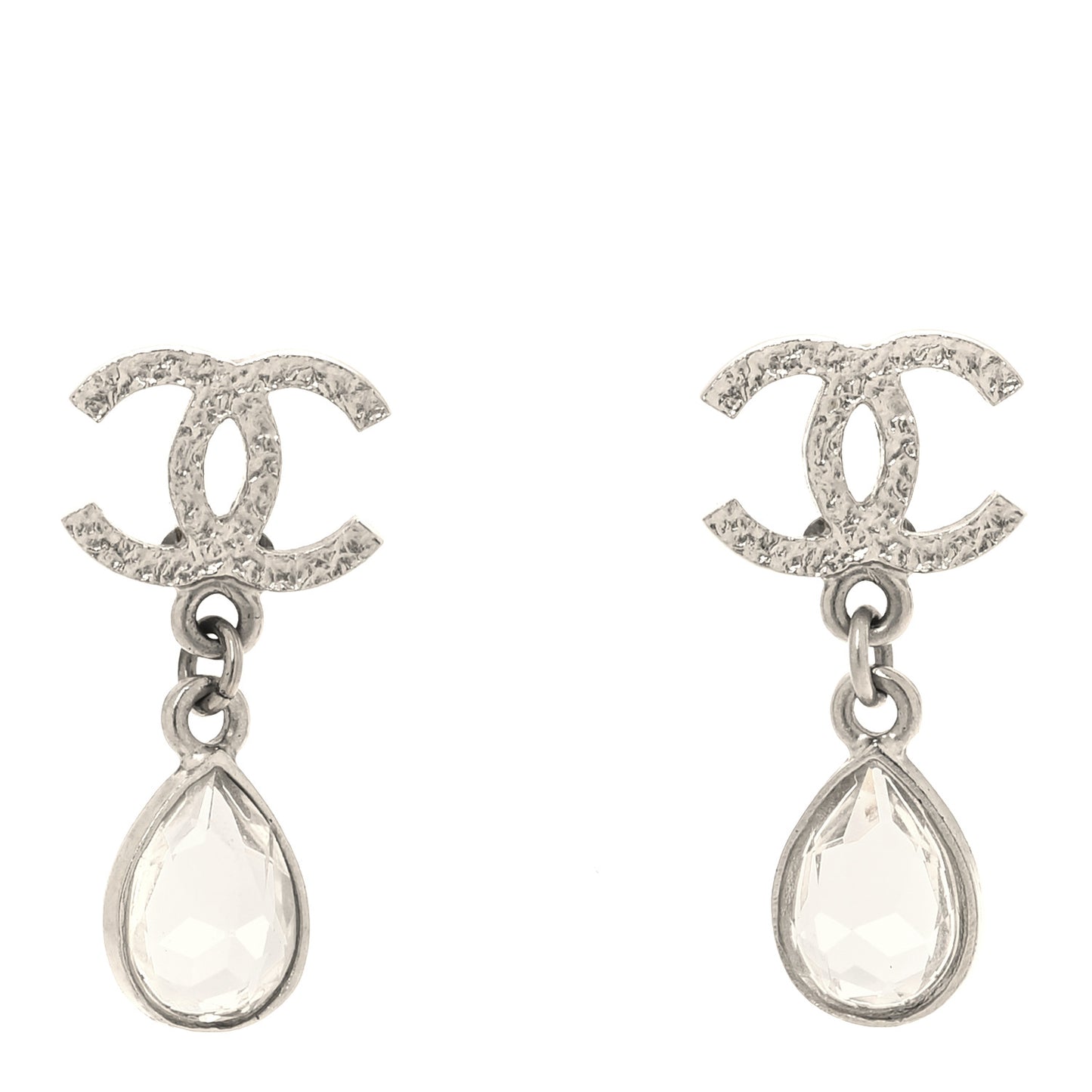 Crystal CC Tear Drop Earrings Silver
